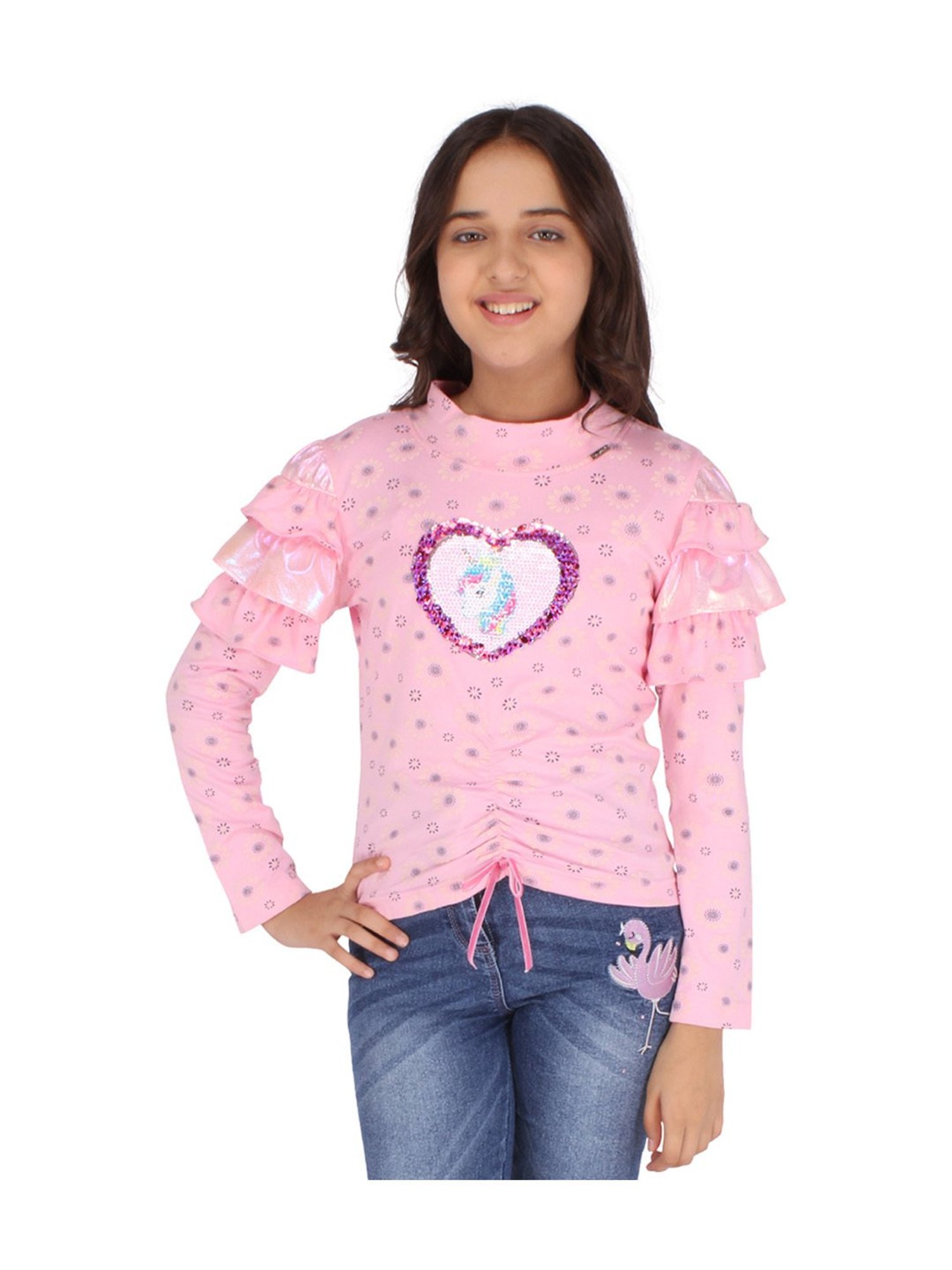 Cutecumber Kids Pink Embellished Full Sleeves Top