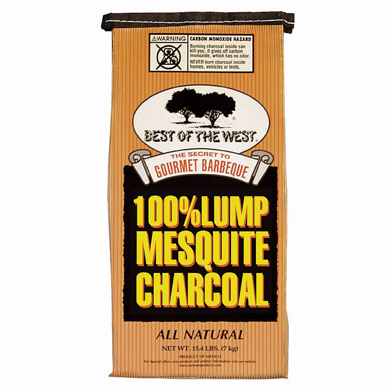 Best of the West All-Natural Mesquite Lump Charcoal for Grilling or Smoking, No Added Preservatives, 15.40-Pound Bag (4 Pack)
