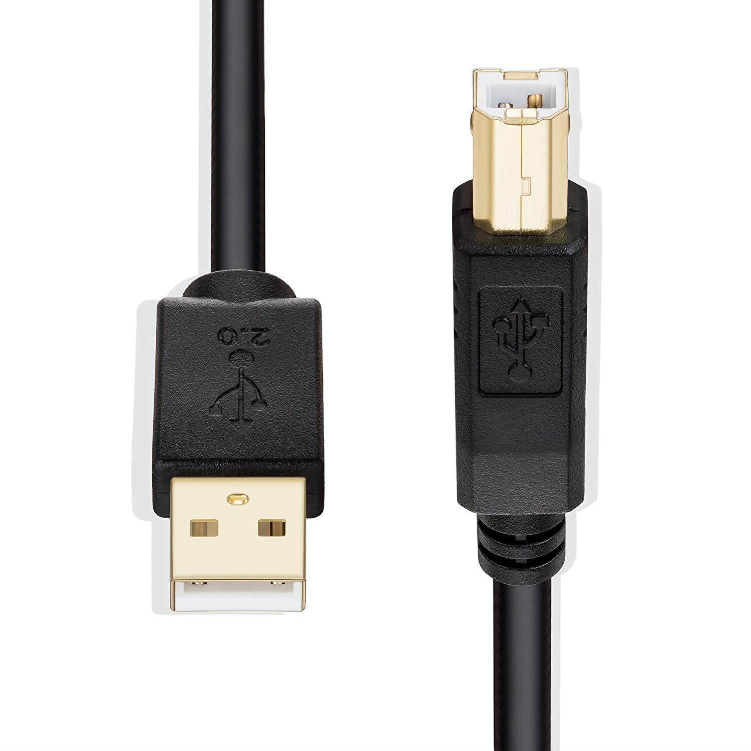 Printer Cable 20 ft, NC XQIN USB 2.0 Printer Cable Cord Type A-Male to B-Male Cable for Printer/Scanner-Gold-Plated
