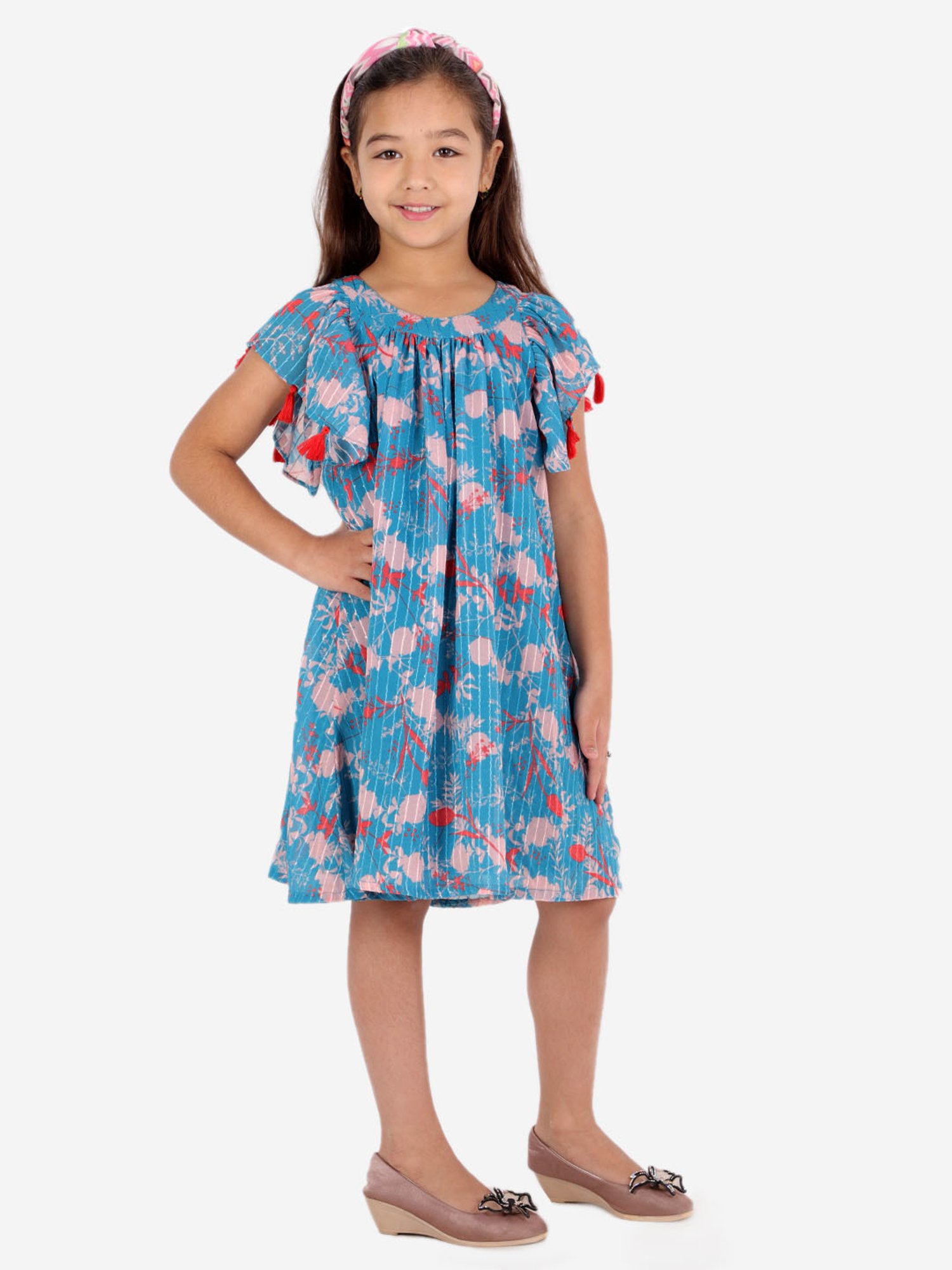 Lil Drama Kids Blue Printed Dress