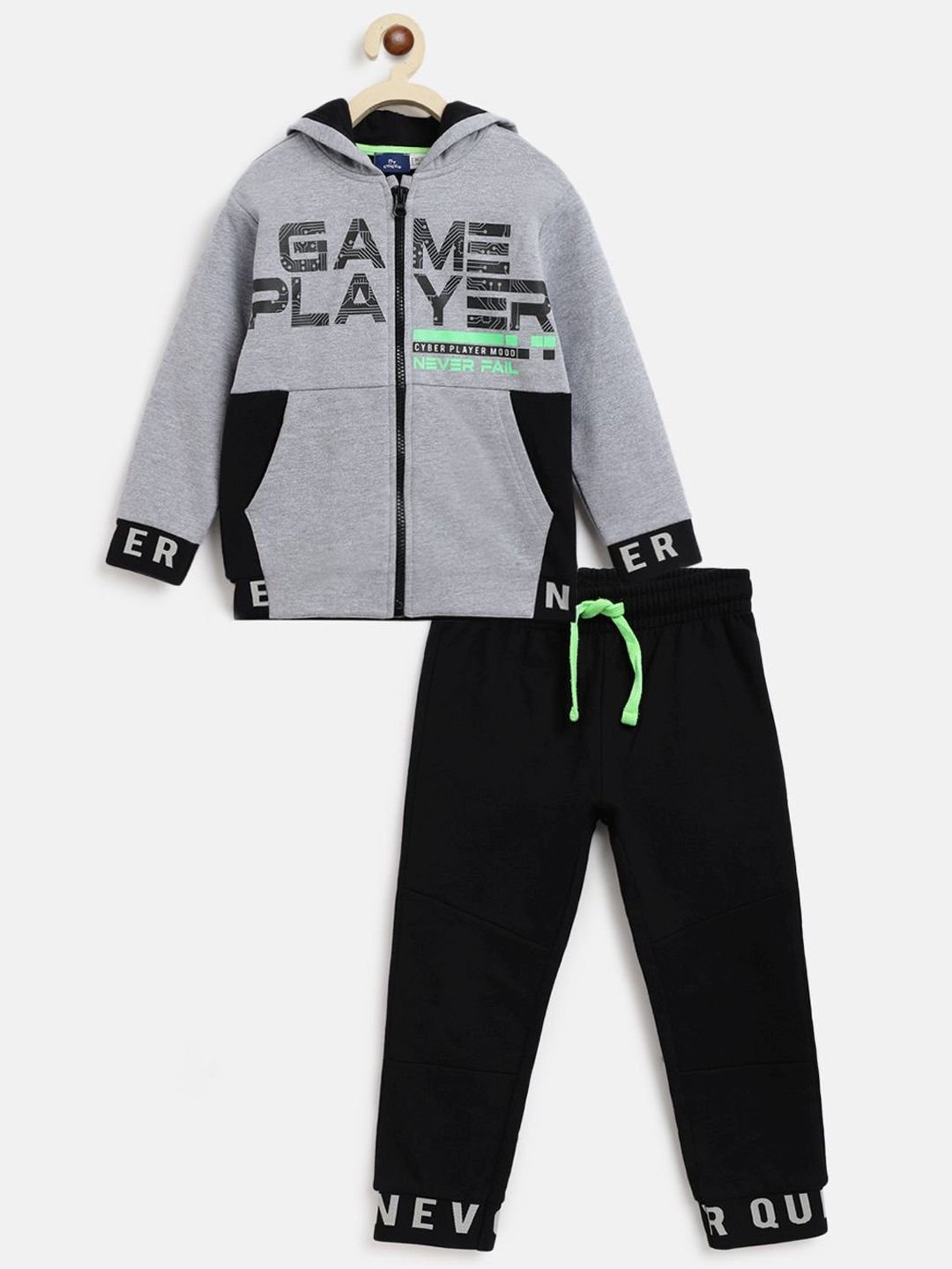 Chicco Kids Grey & Black Printed Full Sleeves Jacket Set