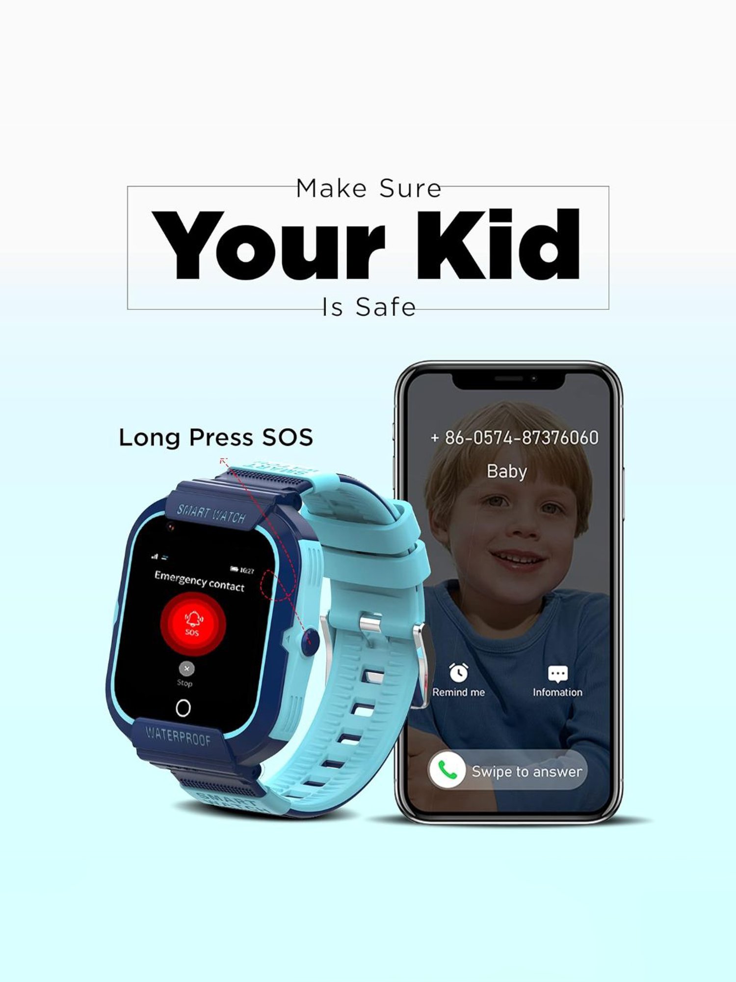 Turet Smartwatch for Kids with HD Display, Camera, SOS Button, Phone & Video Calling (Dark Blue)