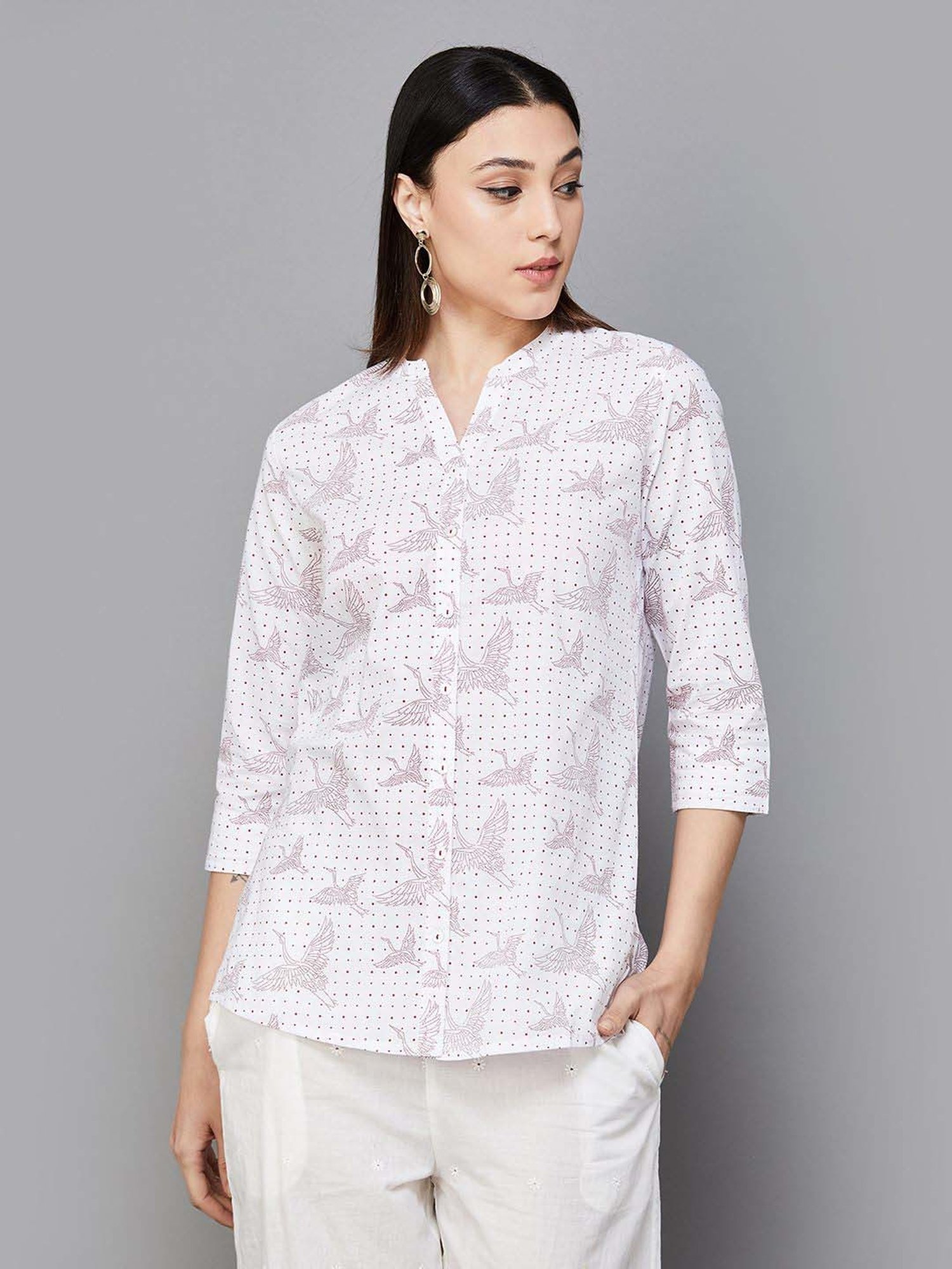 Melange by Lifestyle White Cotton Printed Tunic