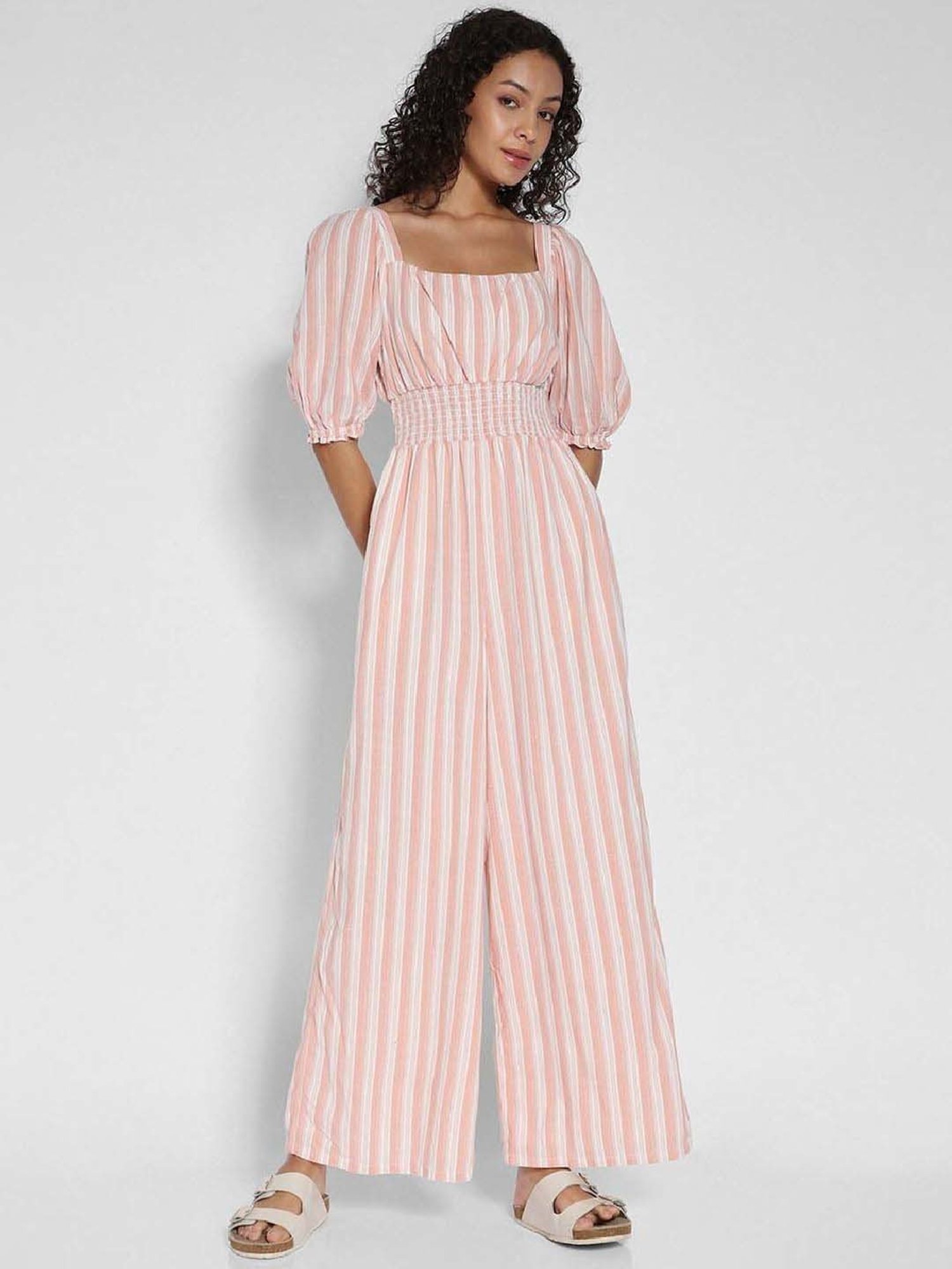 American Eagle Outfitters Pink Striped Jumpsuit
