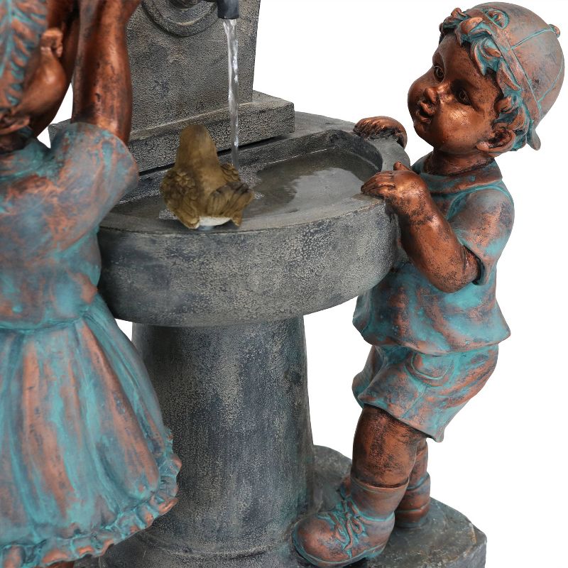 Sunnydaze 30"H Electric Polyresin Boy and Girl at Bird Bath Outdoor Water Fountain