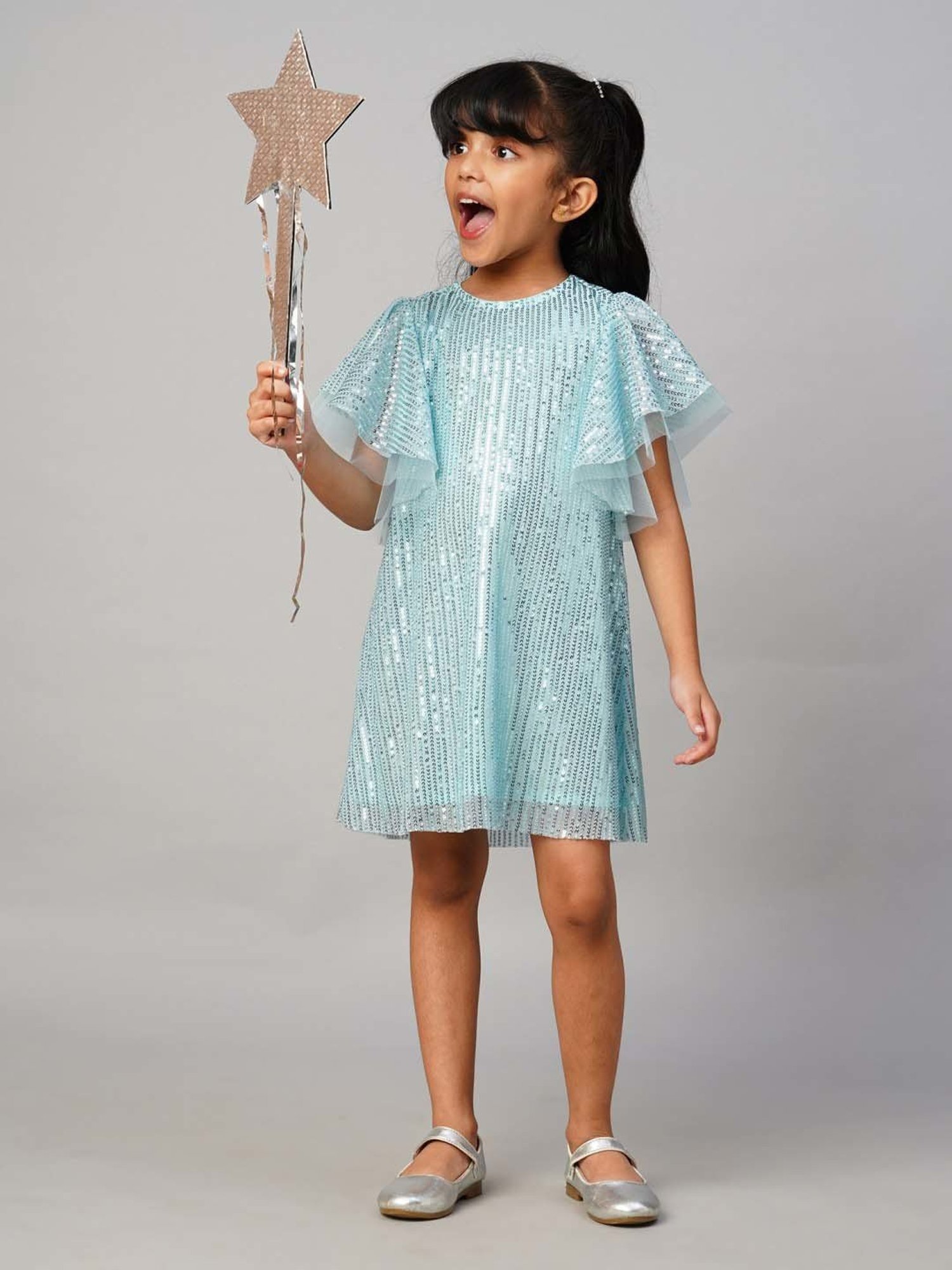 Lil Drama Kids Blue Embellished Dress