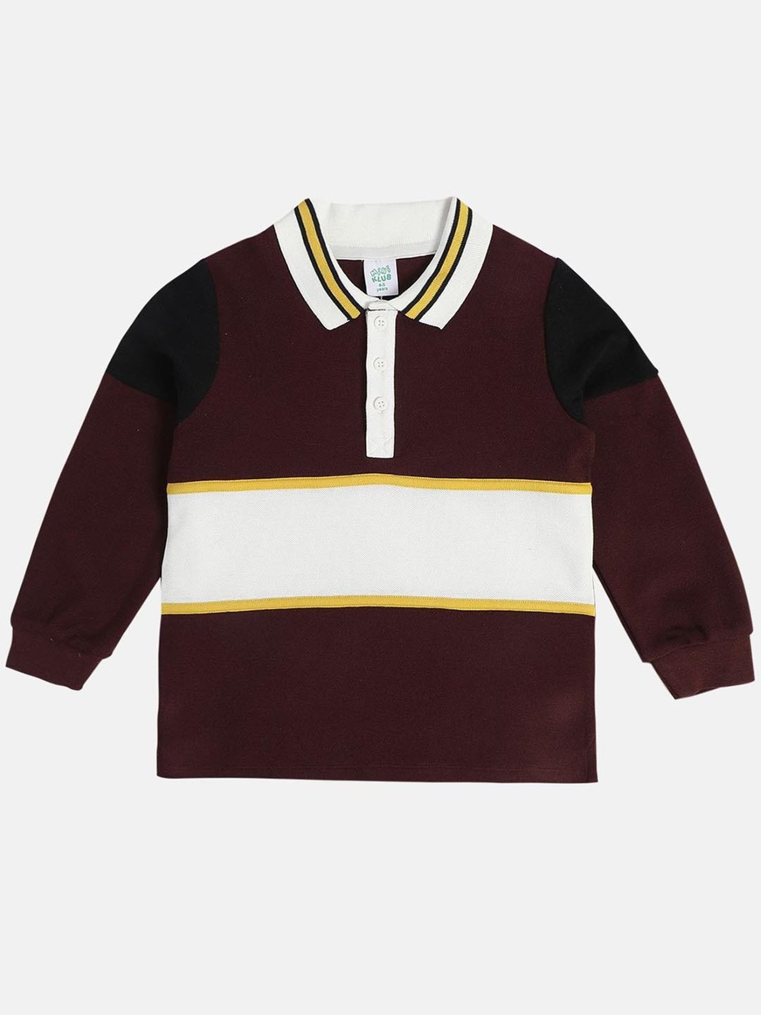 MINIKLUB Boys Maroon Cotton Printed Full Sleeves Polo