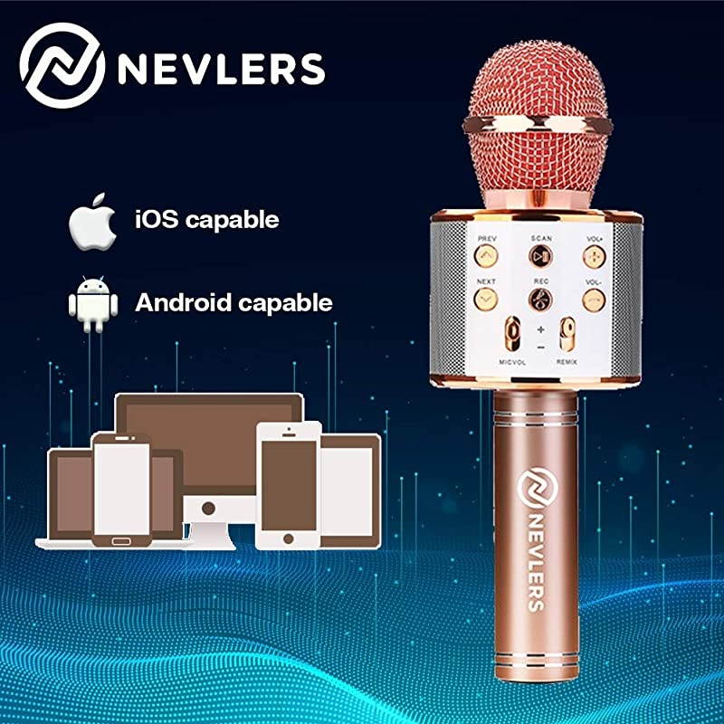 Karaoke Microphone with Wireless Bluetooth Speaker and Recording Options Easy to Use Portable Handheld Karaoke Machine for Kids and Adults Rose