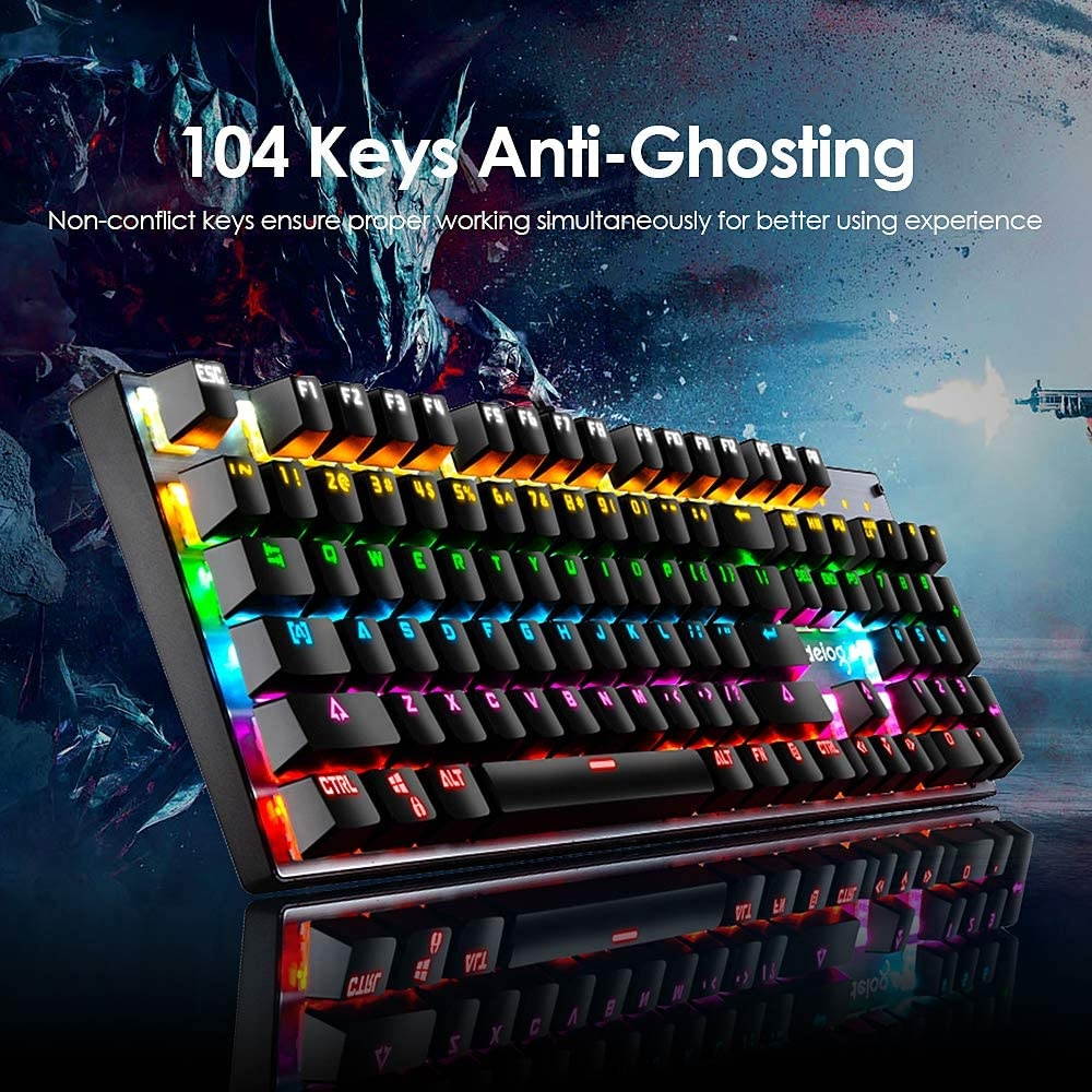 FELiCON RGB LED Backlit Wired Mechanical Gaming Keyboard,Metal Panle Dustproof Suspended Keycap Keyboard,for Laptop PC Game and Work (Black & RGB)