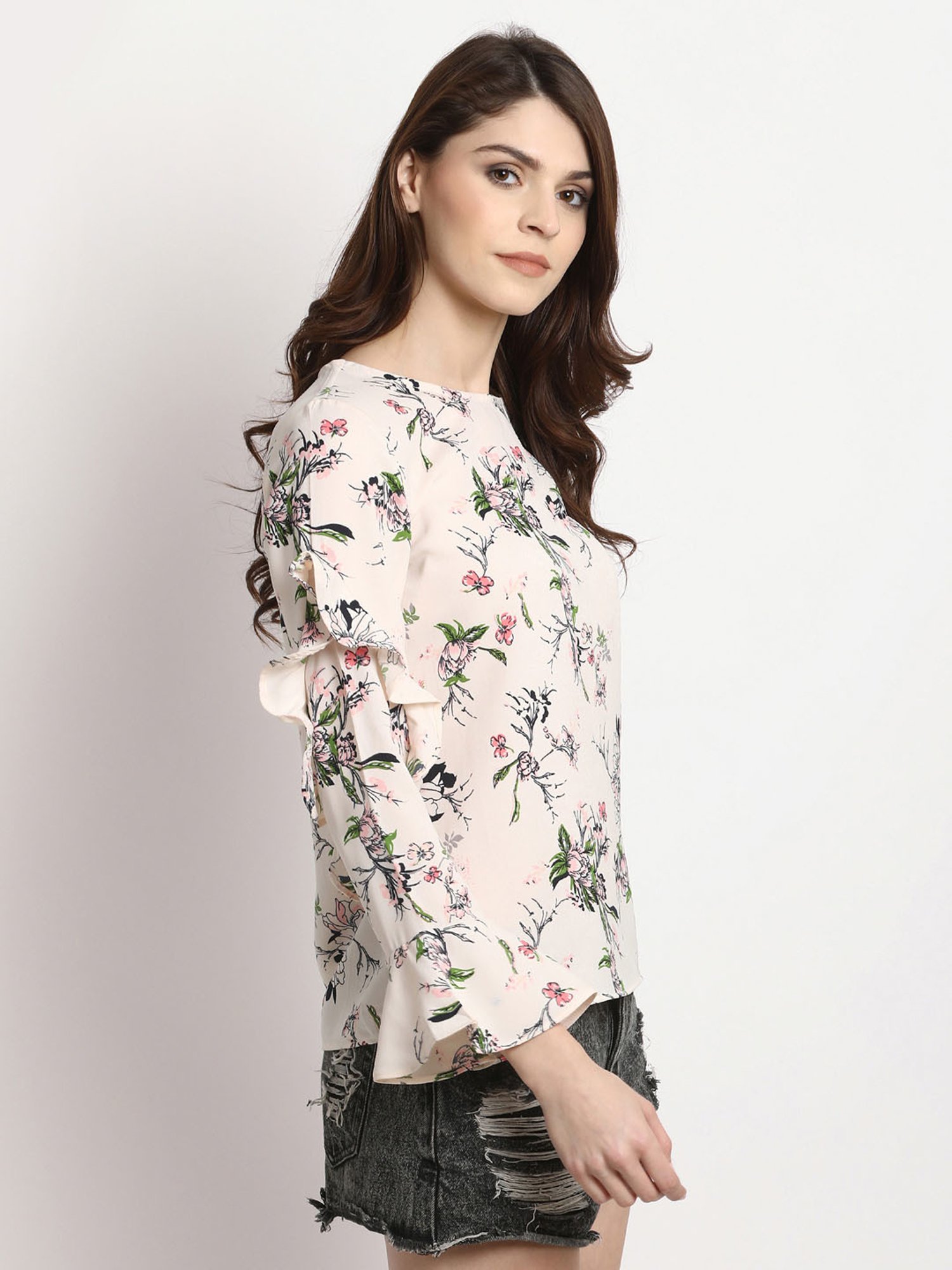 Marie Claire Beige Floral Print Top