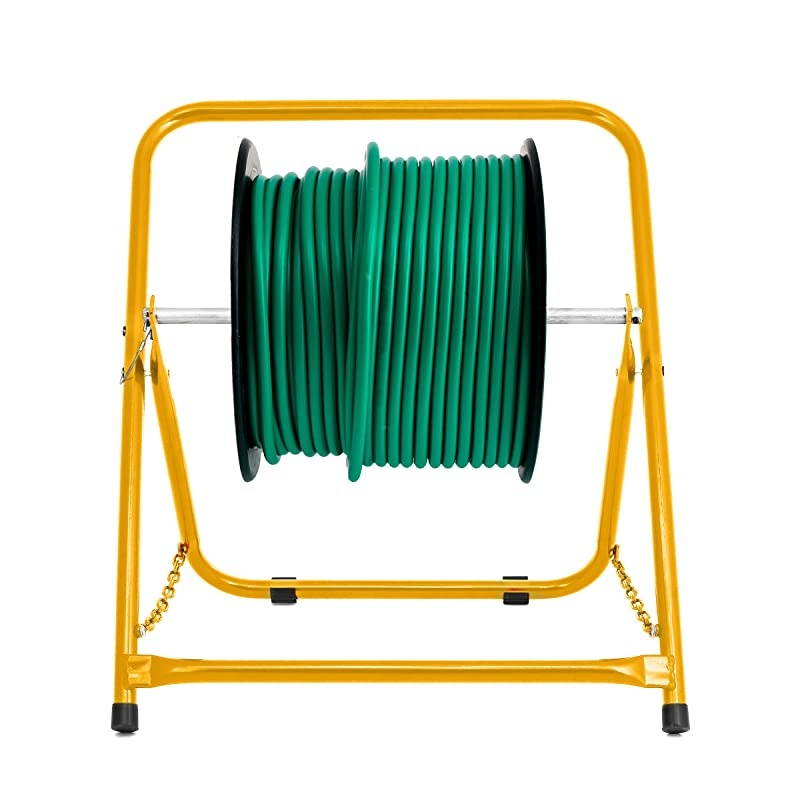 Durable Single Axle Cable Caddy Commercial Industrial Grade Steel Wire Dispenser Compact Design Holds Cable Reels Up to 20quot Diameter and 100 lb Capacity Yellow