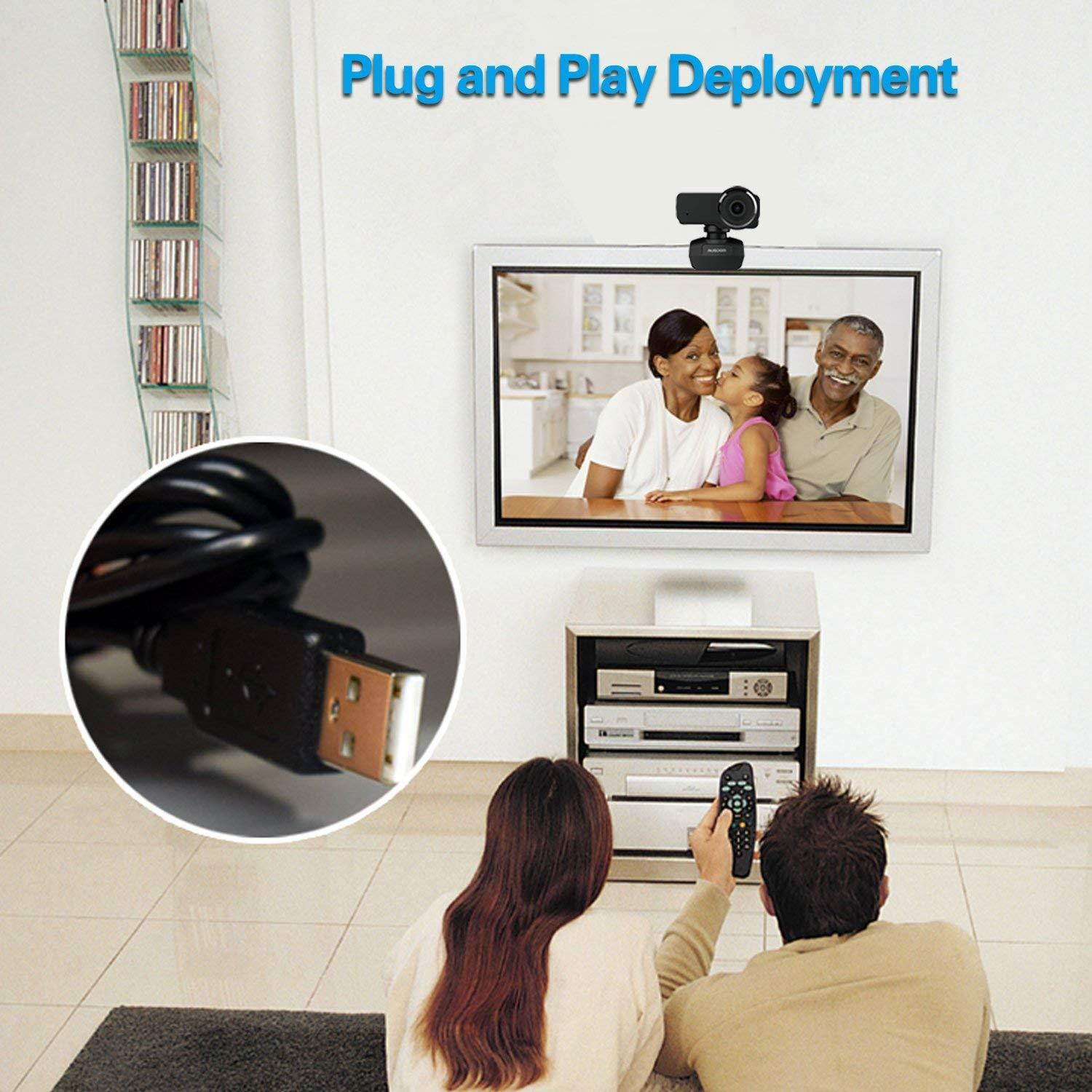 AUSDOM Full HD 1080p Webcam, OBS Live Streaming Webcam, Computer Camera with Microphone for Skype Xsplit Twitch YouTube Facebook, Compatible for MAC OS Windows 10/8/7