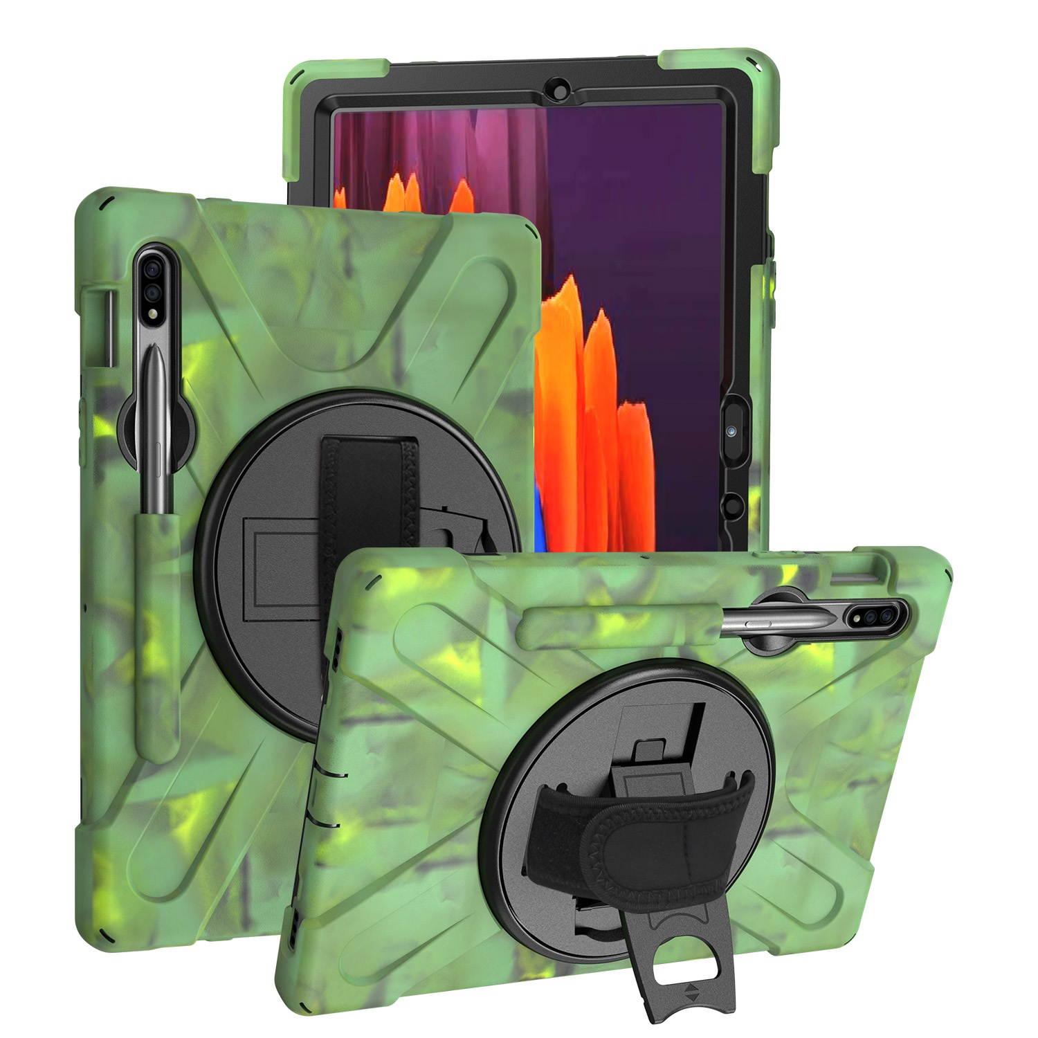 KIQ Shockproof Heavy Duty Shield Case with Impact/Crack/Shatter Resistant Ceramic Screen Protector for Samsung Galaxy Tab S7 11.0 2020 T870 (Camouflage)