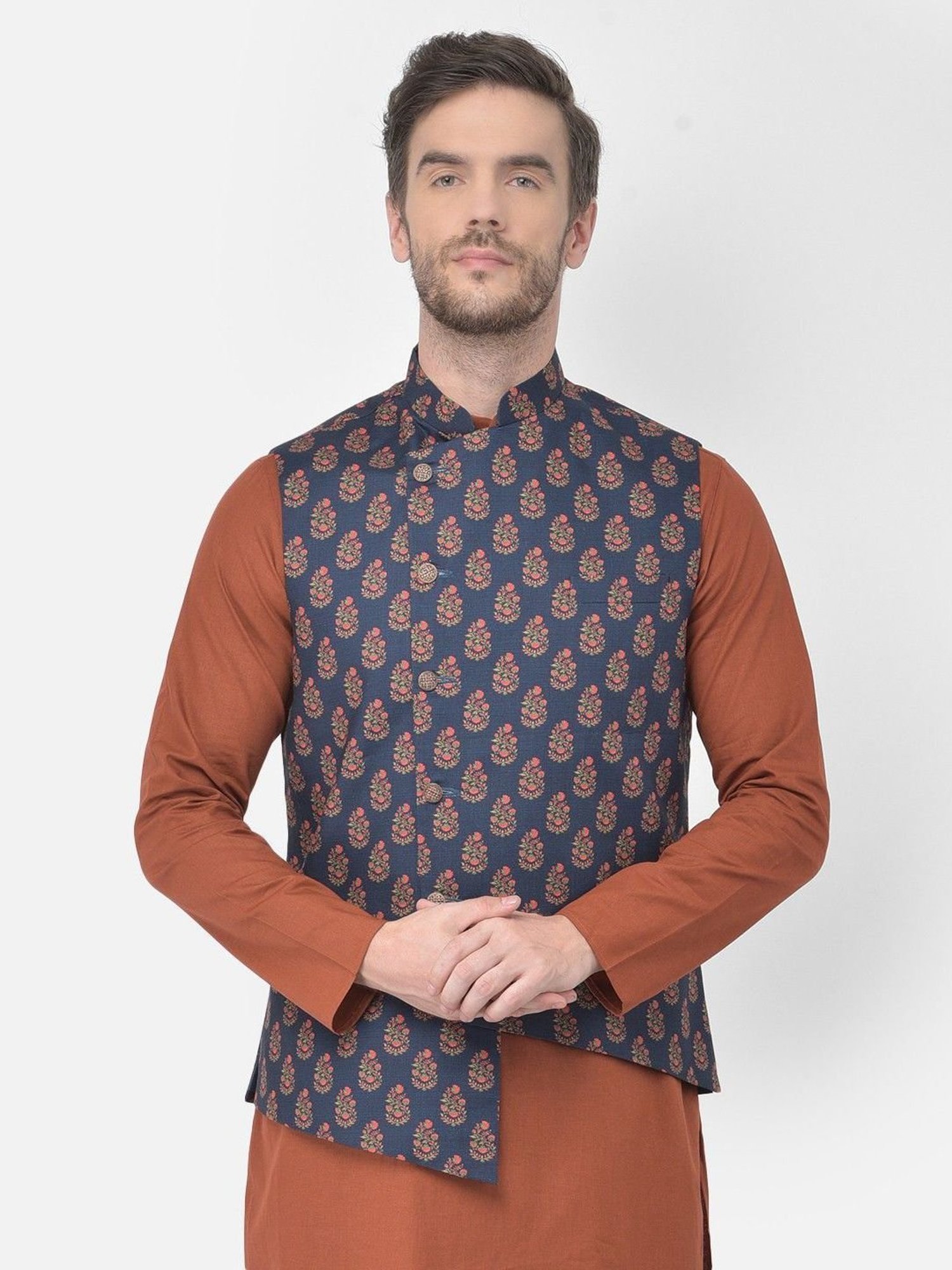 Fabindia Multicolor Regular Fit Printed Cotton Nehru Jacket