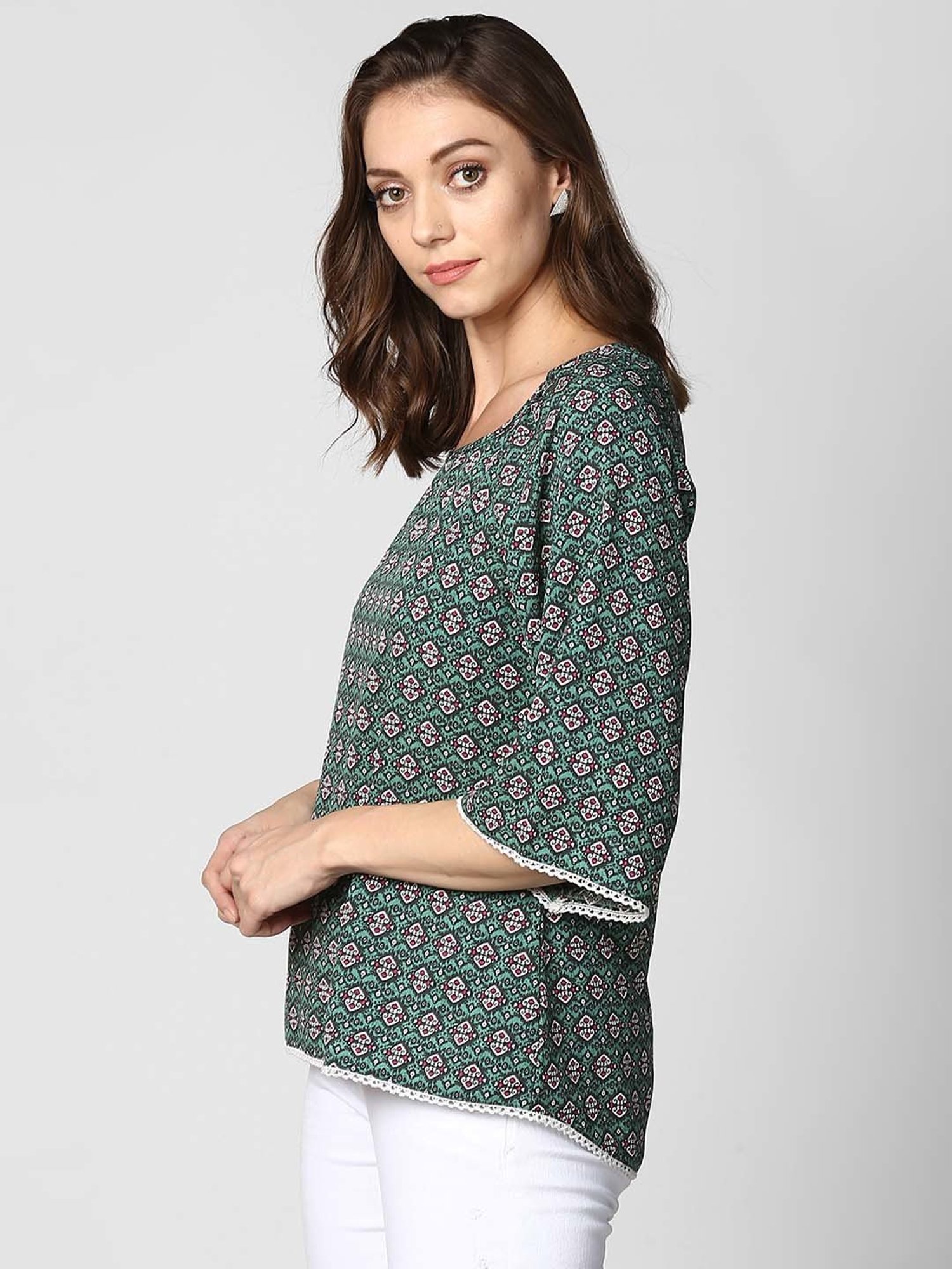 StyleStone Green Printed A-Line Top