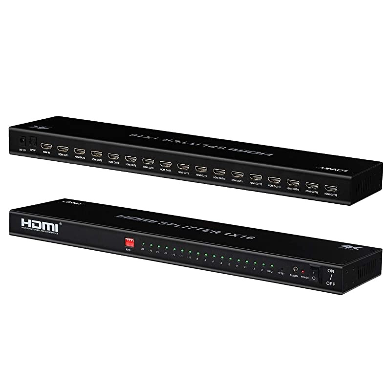 Ultra HD 4K 60HZ 1x16 Rack Mount HDMI Splitter High Resolutions Up to Full Ultra HD 1080P and 3D Compatible with Xbox, PS4 PS3 Fire Stick Blu Ray Apple TV HDTV 16 Ports (1 In 16 Out)