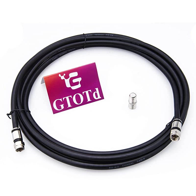 Coaxial Cable 10 Feet with RG6 Coax Cable Connector and FType Cable Extension Adapter Black Coax Satellite TV 75 Ohm Cable