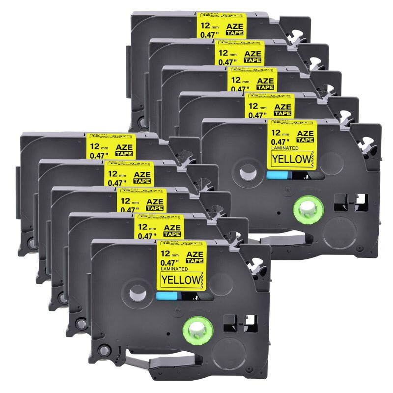 10PK Black on Yellow Label Tape For Brother TZ TZe 631 Tze631 P-Touch 12mm 1/2"
