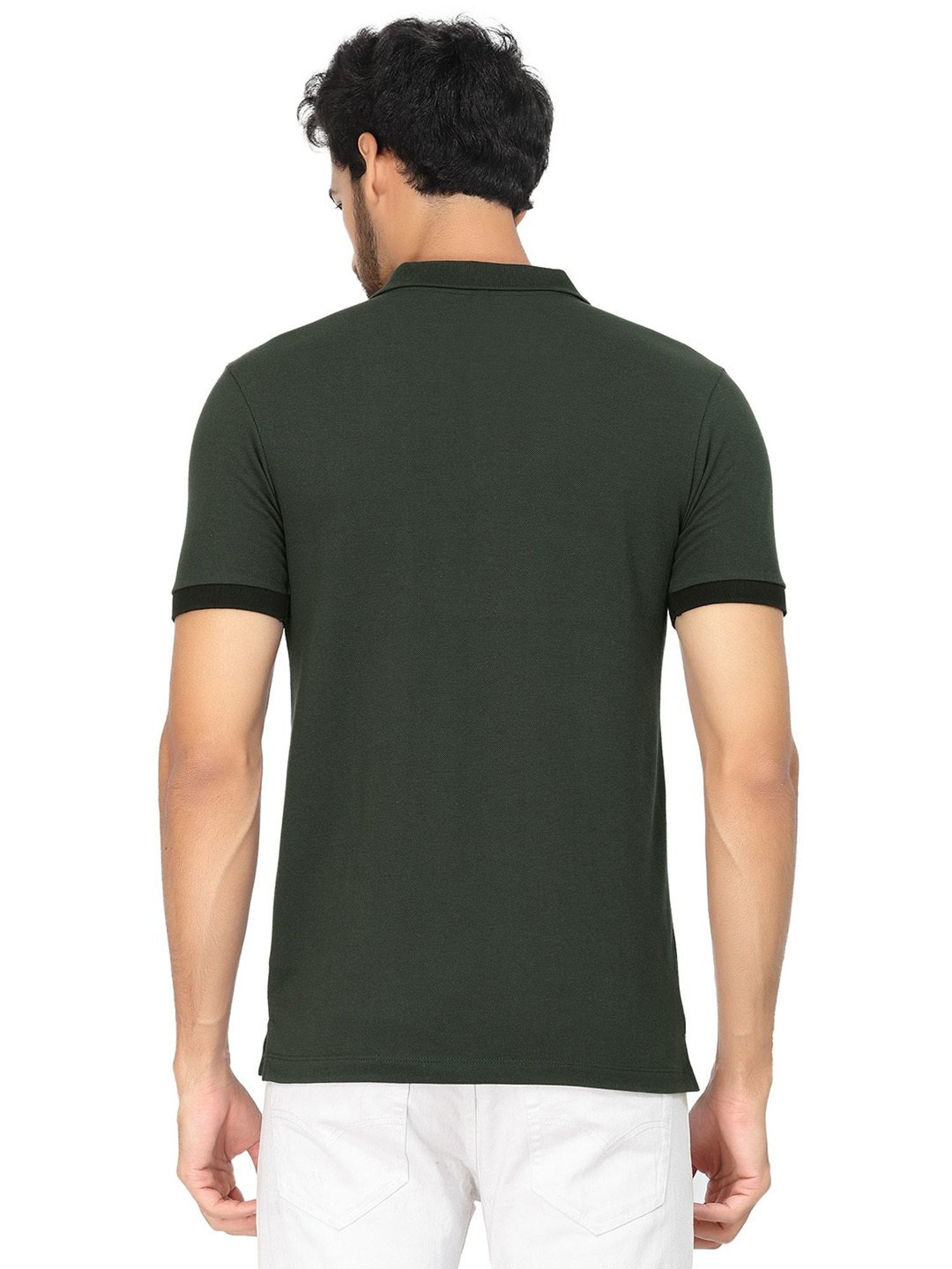 Kalt Dark Green & Dark Grey Regular Fit Polo T-Shirt