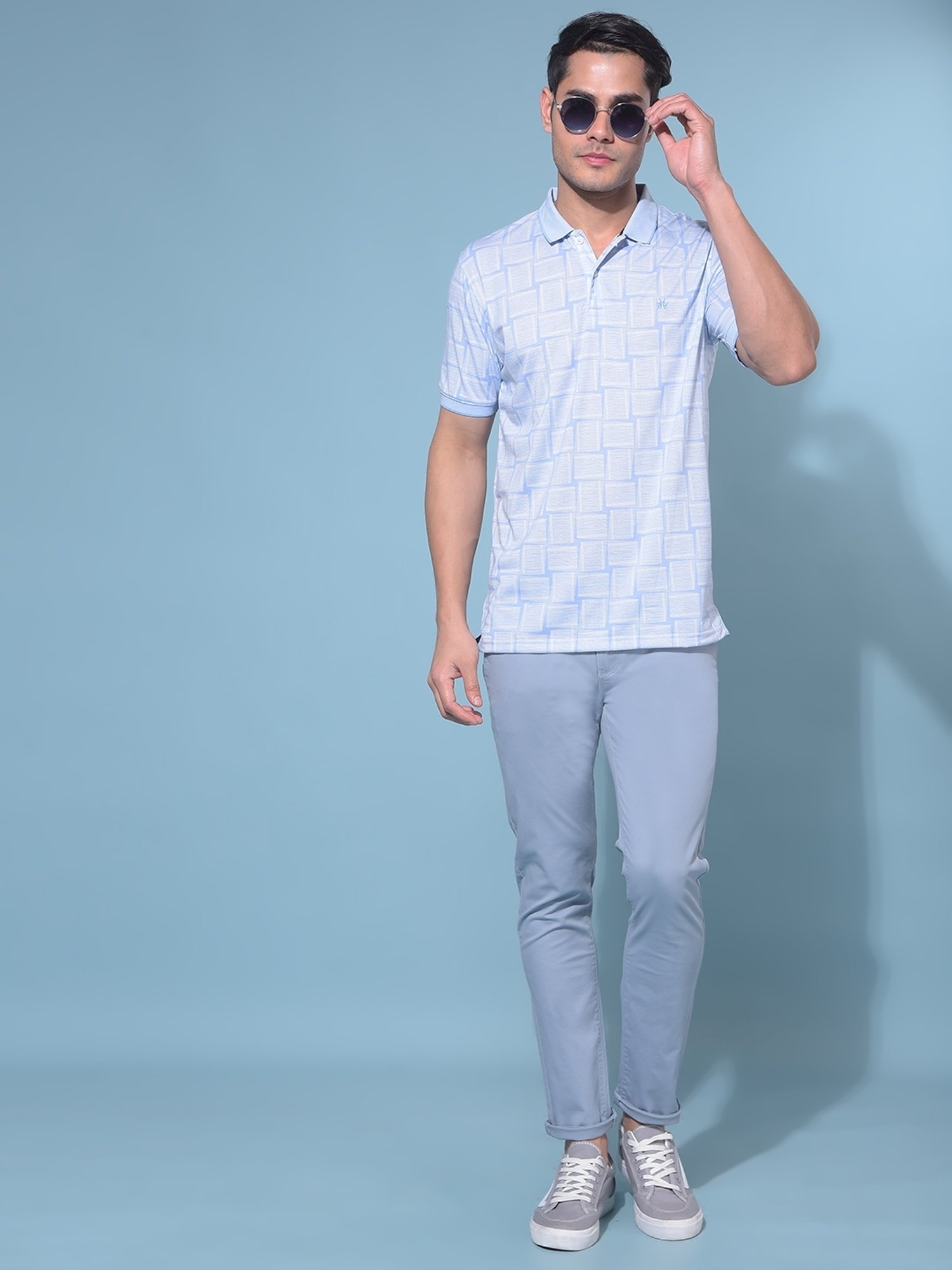 Crimsoune Club Blue Slim Fit Printed Polo T-Shirt