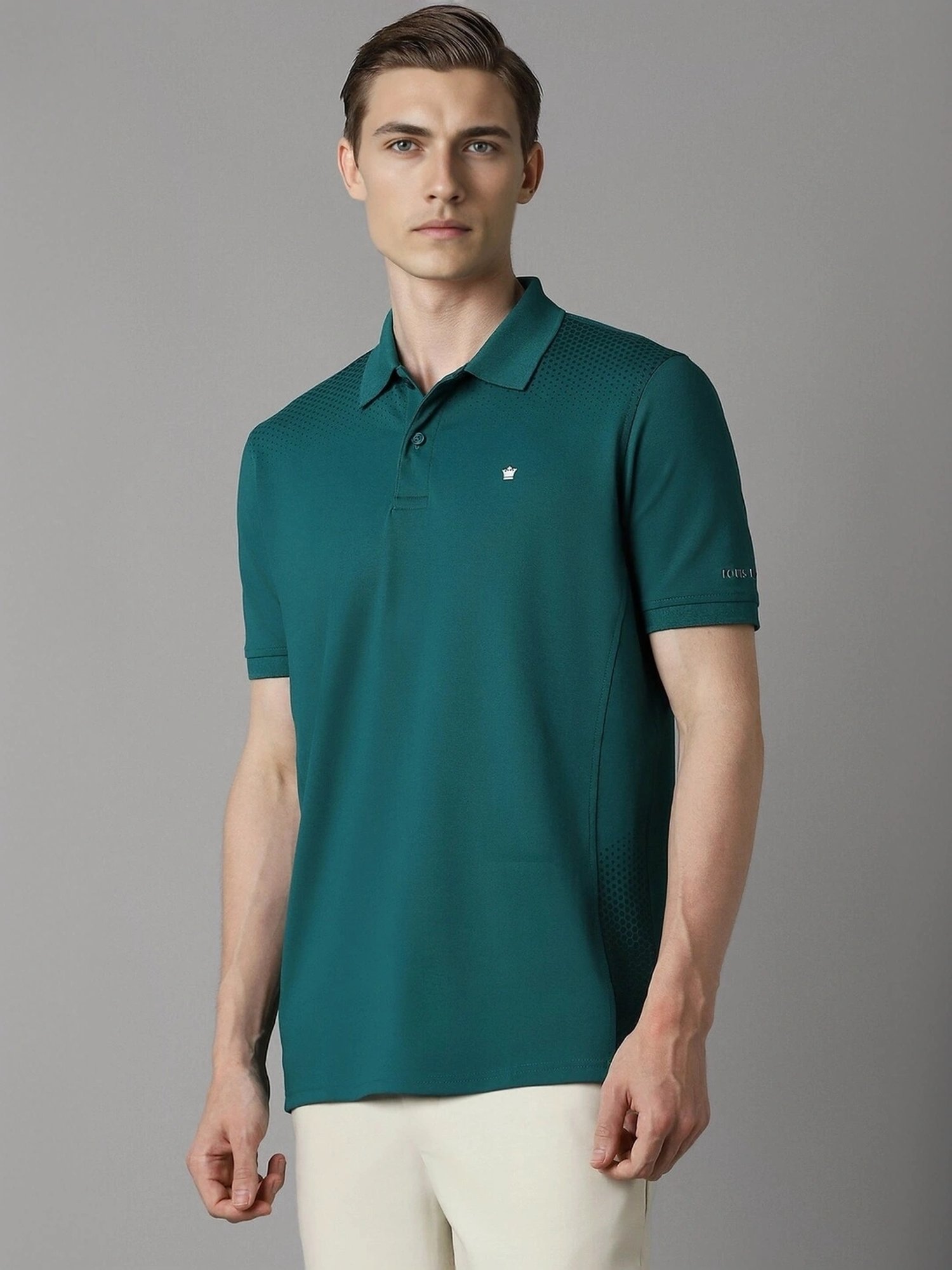 Louis Philippe Green Regular Fit Printed Polo T-Shirt