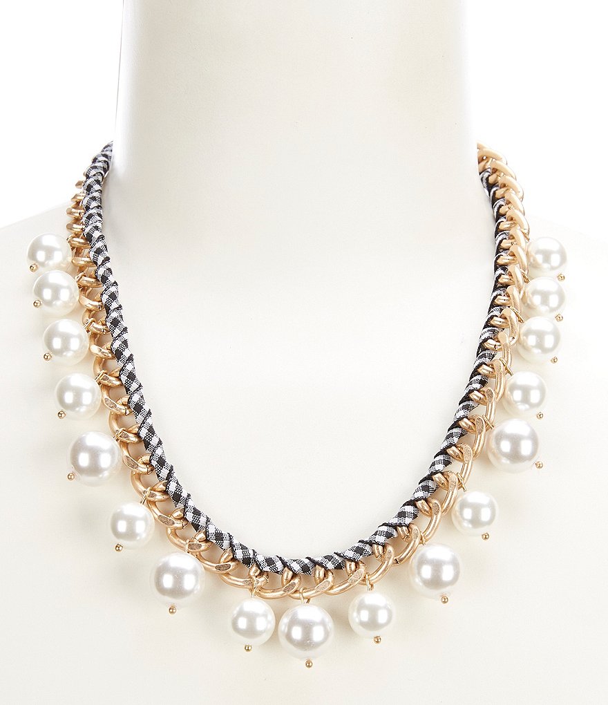 Southern Living Gingham and Pearl Statement Necklace