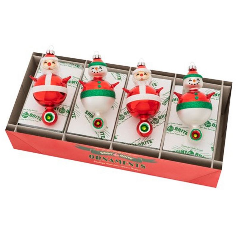 Shiny Brite 4.5" Hs Santa & Snowman Holiday Splendor Ornaments  -  Tree Ornaments