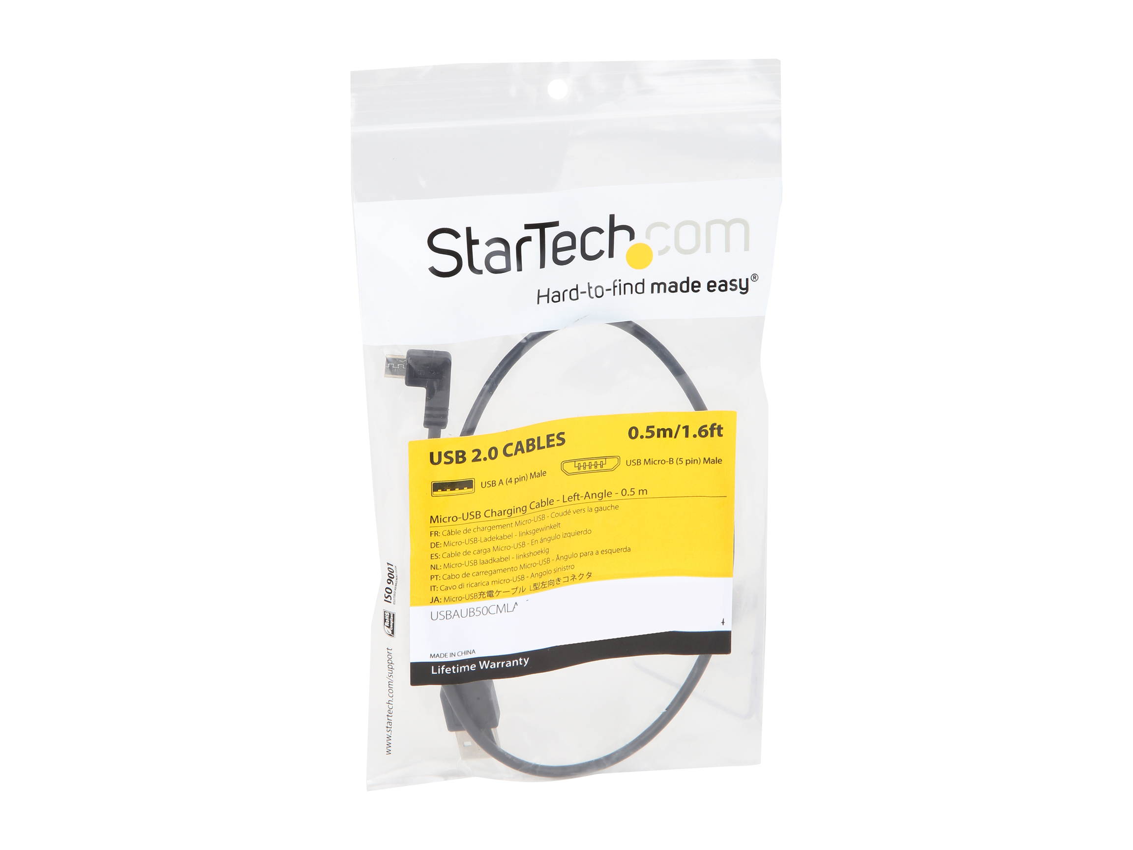 StarTech.com USBAUB50CMLA Micro-USB Charge-and-Sync Cable M/M - Left-Angle Micro-USB - 24 AWG
