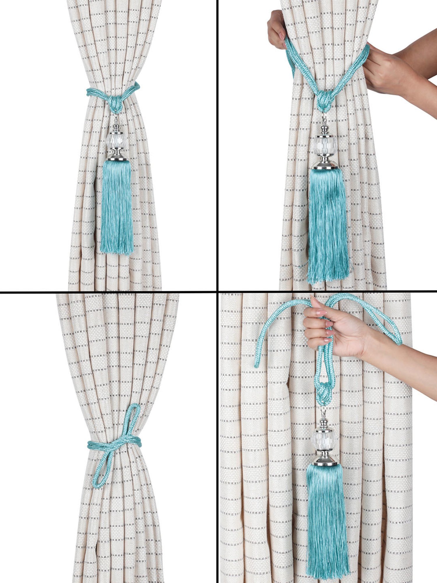 Romee Blue Polyester Solid Curtain Tie and Hold Backs