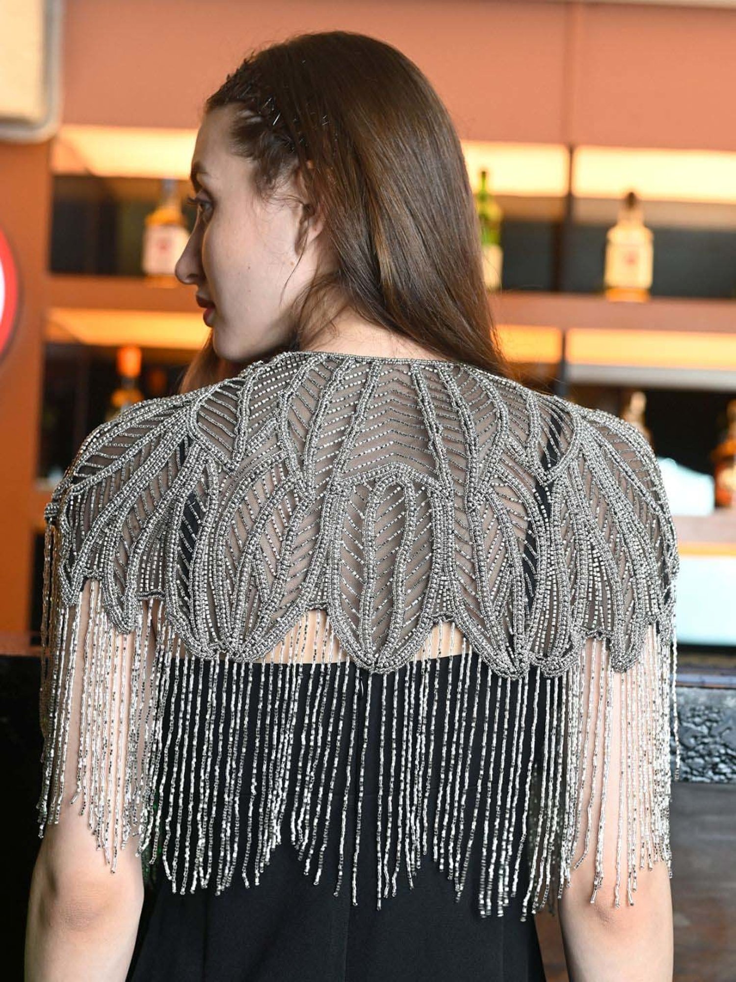 Odette Black & Silver Embellished Fancy Cape