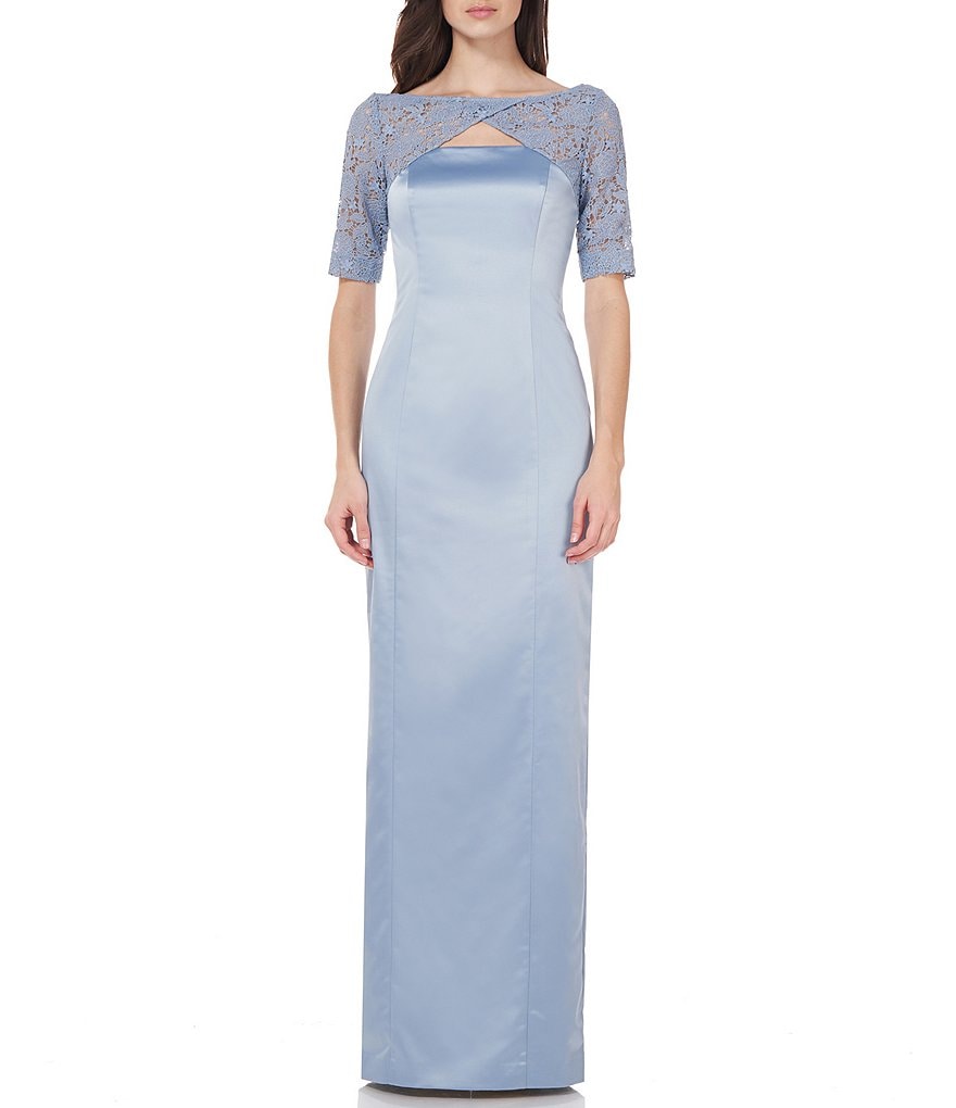 JS Collections Celine Illusion Lace Keyhole Boat Neck Gown