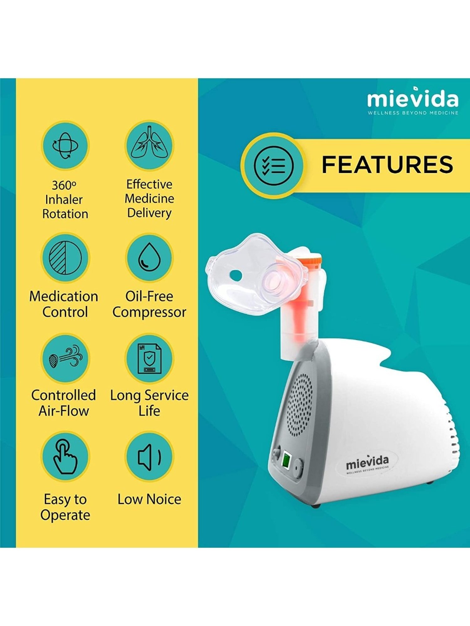 Mievida Mi-HALE 59 Compressor Nebulizer for Child & Adult with Medi Control Technology