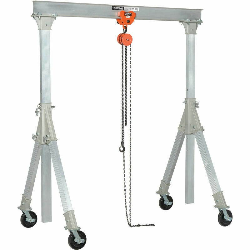 NEW! Adjustable Height Aluminum Gantry Crane, 7'8"W x 7'8"-10'2"H, 2000 Lb Cap!!