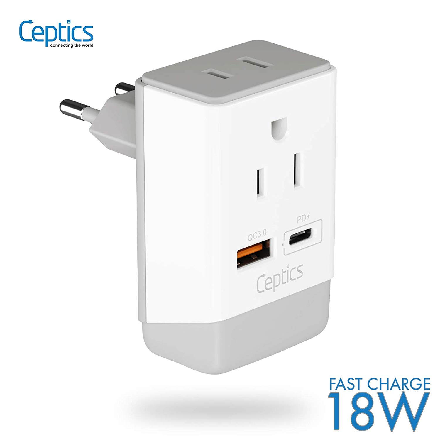 Switzerland Travel Adapter | Type J - USB-A & USB-C Ports + 2 USA Outlet (AP-11A)