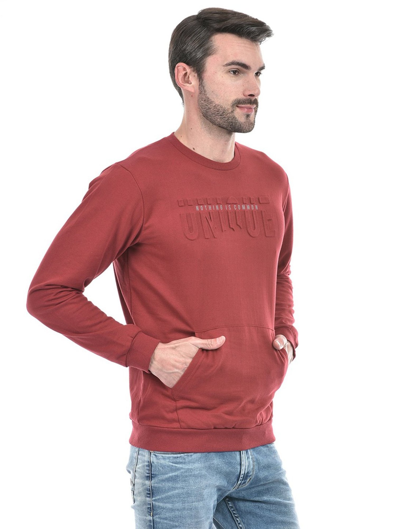 Lawman Maroon Cotton Regular Fit Printed Sweatshirts