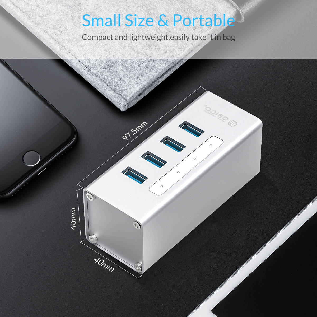USB 3.0 Hub, Portable SuperSpeed 4 Port USB 3.0 Hub with Built-in Cable , USB Extension Multi-function USB Dock Hot Swapping Support for  Mac, PC, USB Flash Drives and Other Devices