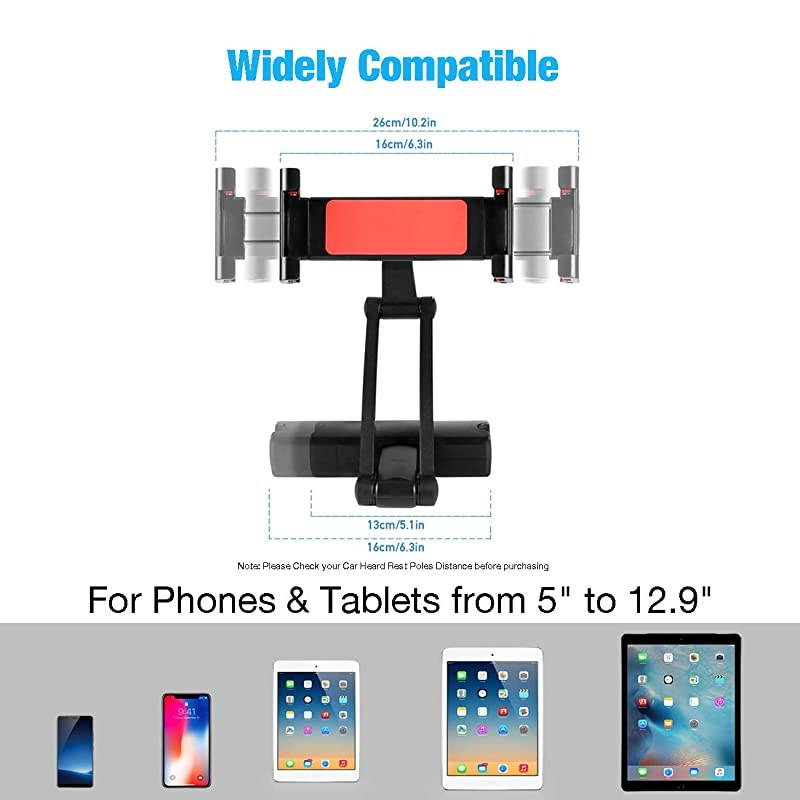 Headrest Mount Car Headrest Tablet Mount Adjustable Backseat Tablet Holder for Apple ProAirMiniNintendo SwitchSamsung Tablet Fire Tablets Phones iPhones and Any from 513Black