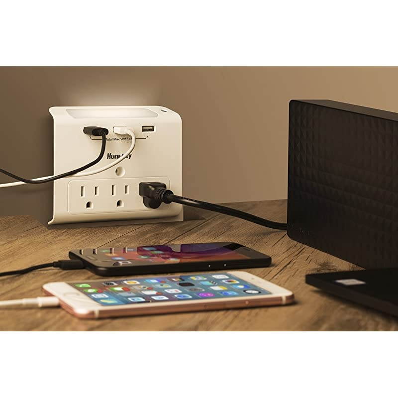 Wall Outlet Extender, 3 Outlets Expander, 3 USB Charging Ports , Auto Sensor LED Nightlight (SMD30734)