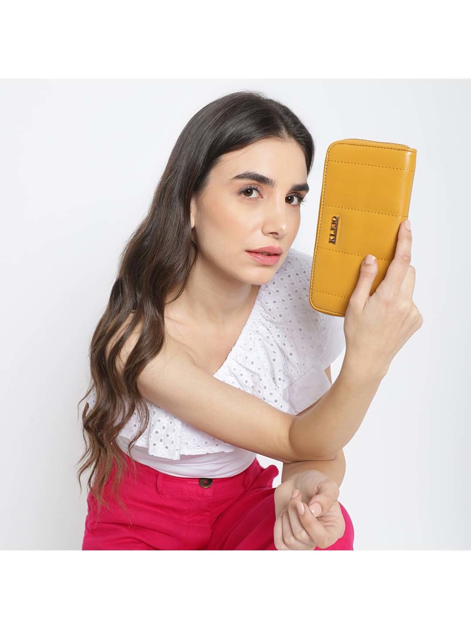KLEIO Mustard Quilted Zip Around Wallet for Women