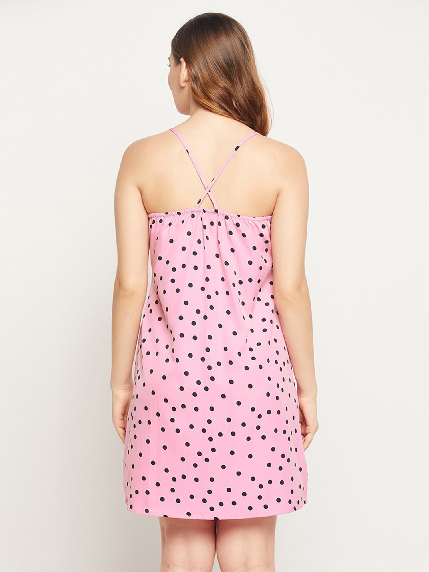 Clovia Pink Polka Dot Print Beachwear Dress