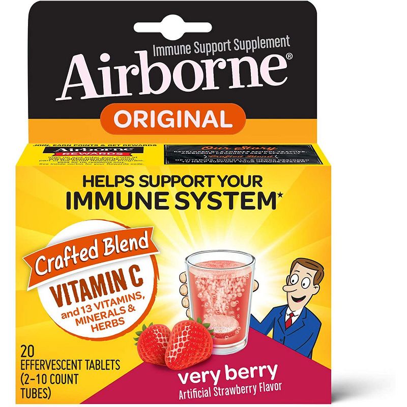 Airborne Very Berry Effervescent Tablets,1000mg of Vitamin C - Immune Support Supplement 20 ct