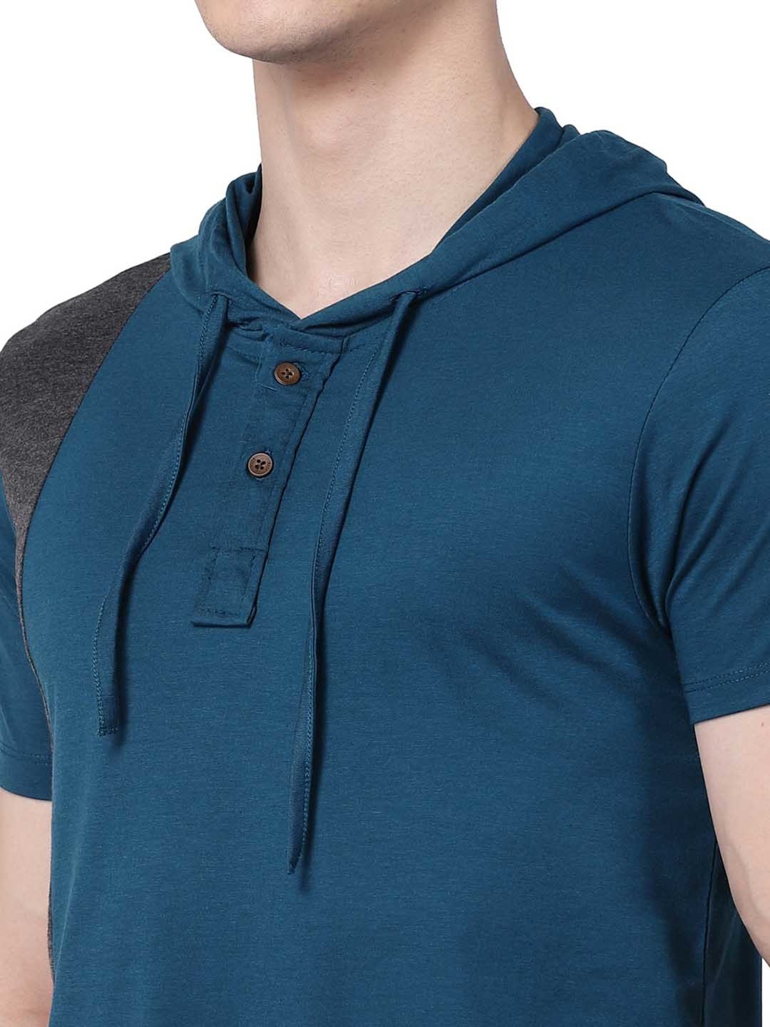 Kalt Teal Regular Fit Hooded T-Shirt