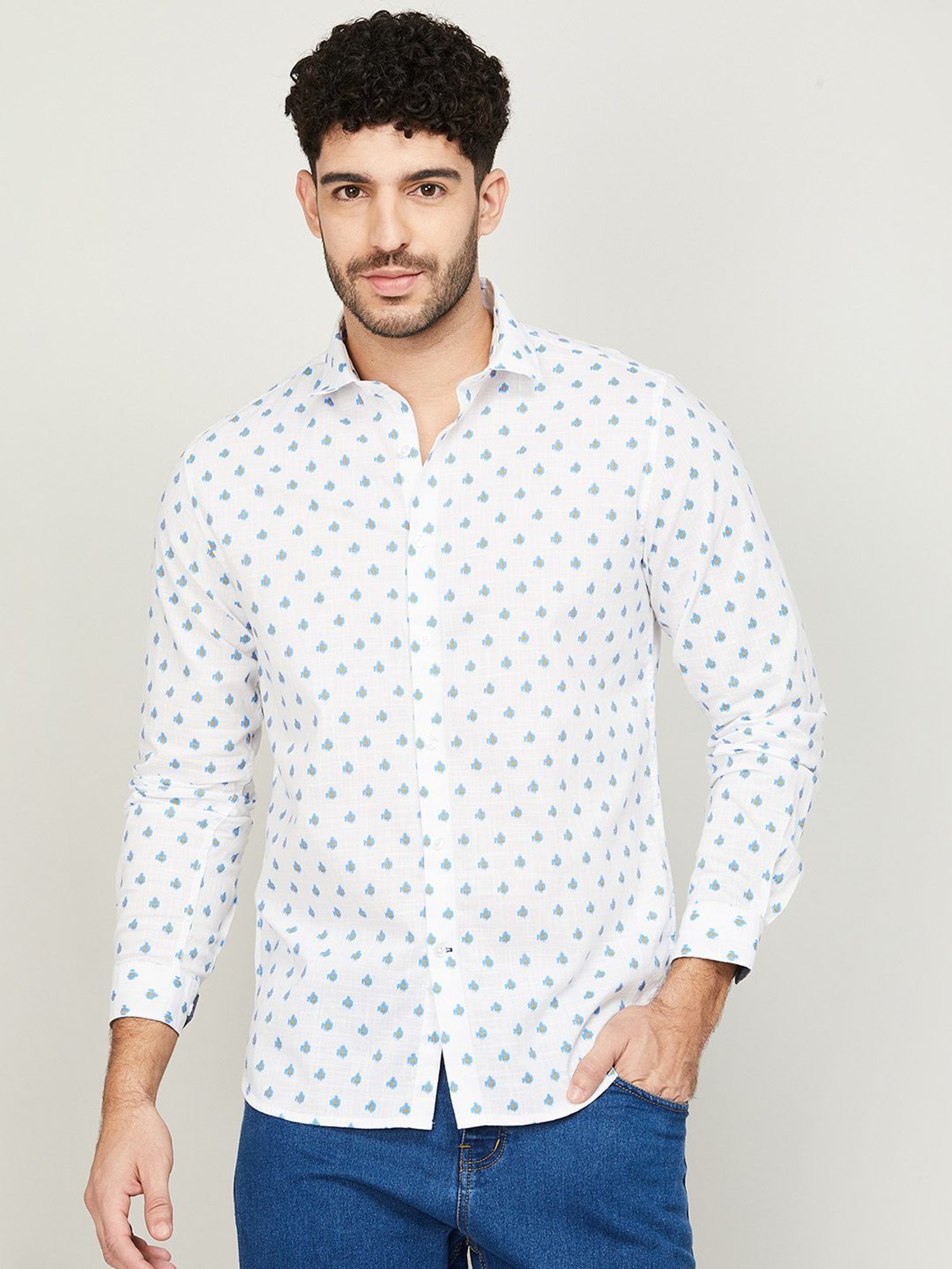 Melange by Lifestyle White Cotton Regular Fit Printed Shirt