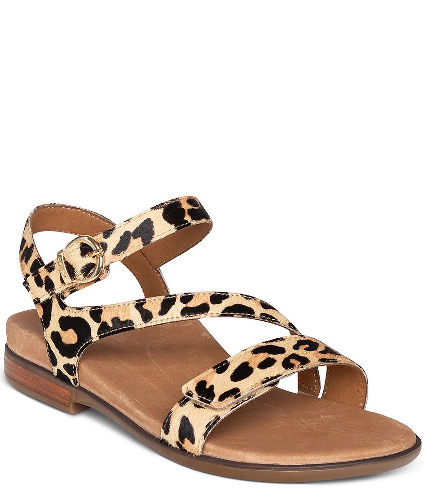 Aetrex Tia Leopard Print Leather Strappy Sandals