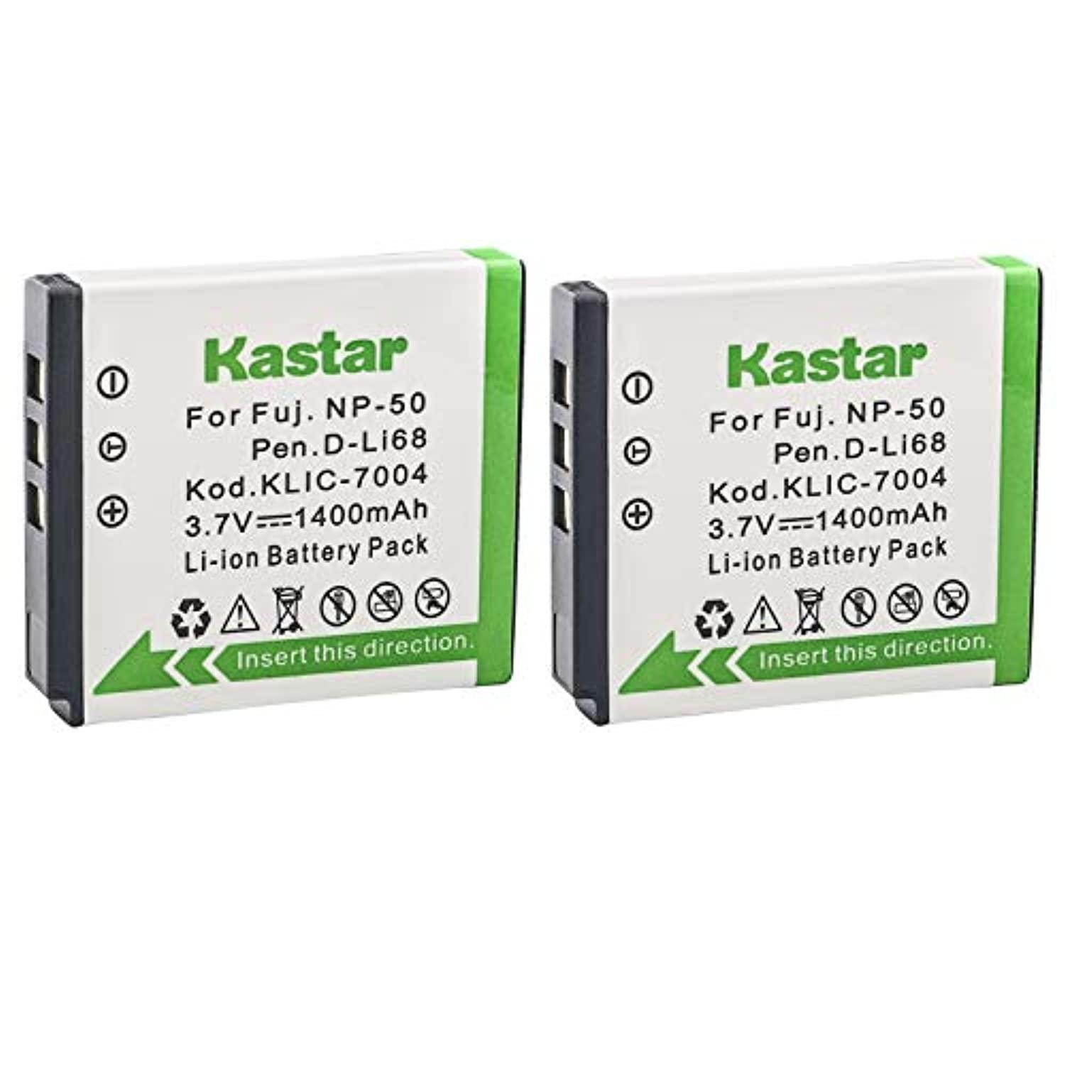 Kastar Battery (2-Pack) for Fujifilm NP-50, Kodak KLIC-7004, Pentax D-Li68 work with Fujifilm FinePix F50FD,F60FD,F70EXR,F75EXR,F80EXR,F85EXR,F100FD,F200EXR,F300EXR,F305EXR,F500EXR,F505EXR,F550EXR,F60