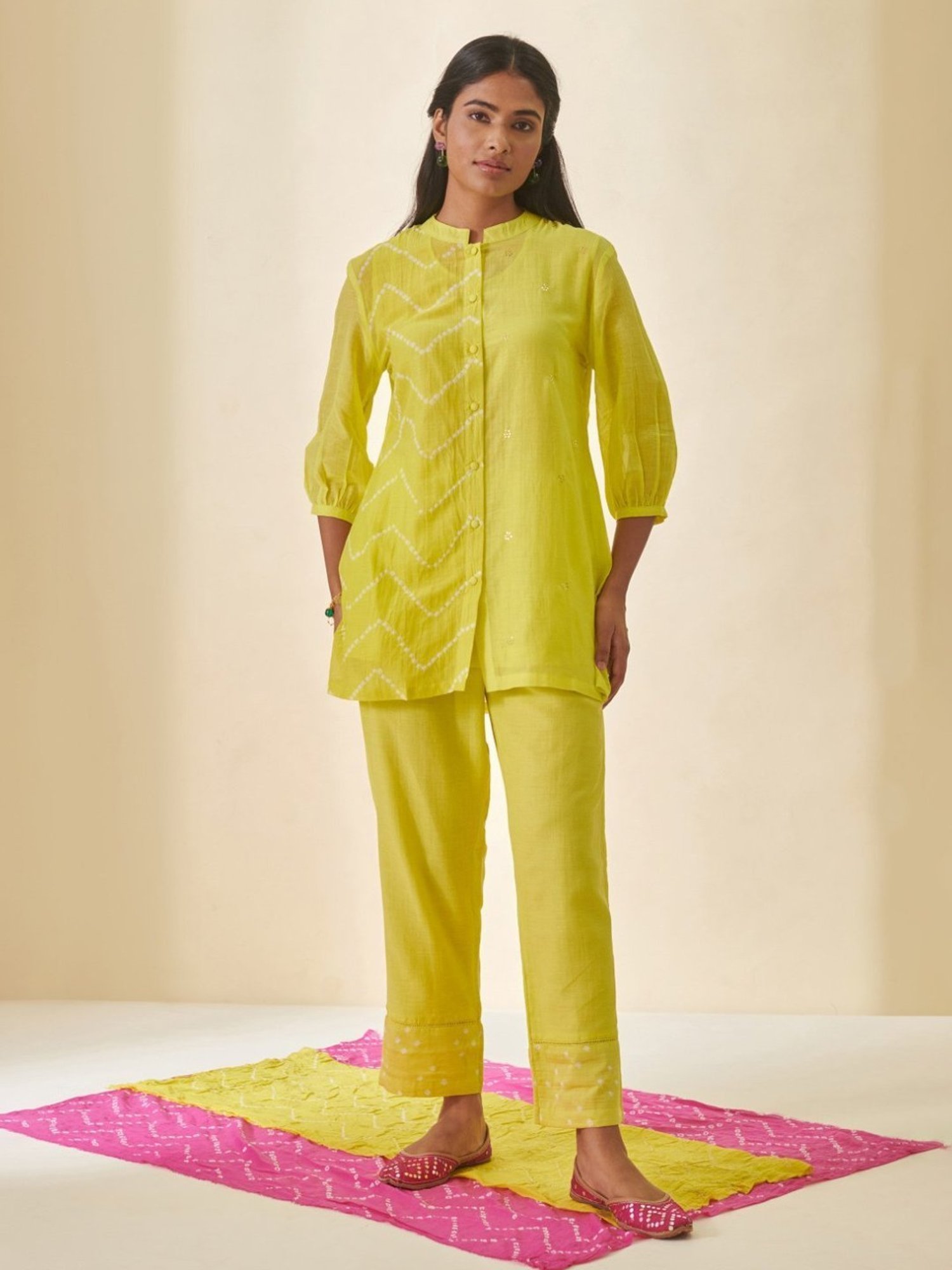 Artagai Midnight Navy Elevated Basics Co-Ord Set With Notch Collar Top And Straight Pants