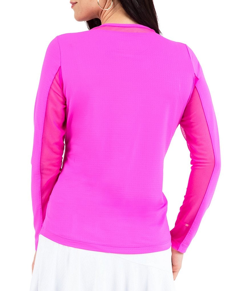 IBKUL Long Sleeve Mesh Inlay Crew Neck Top