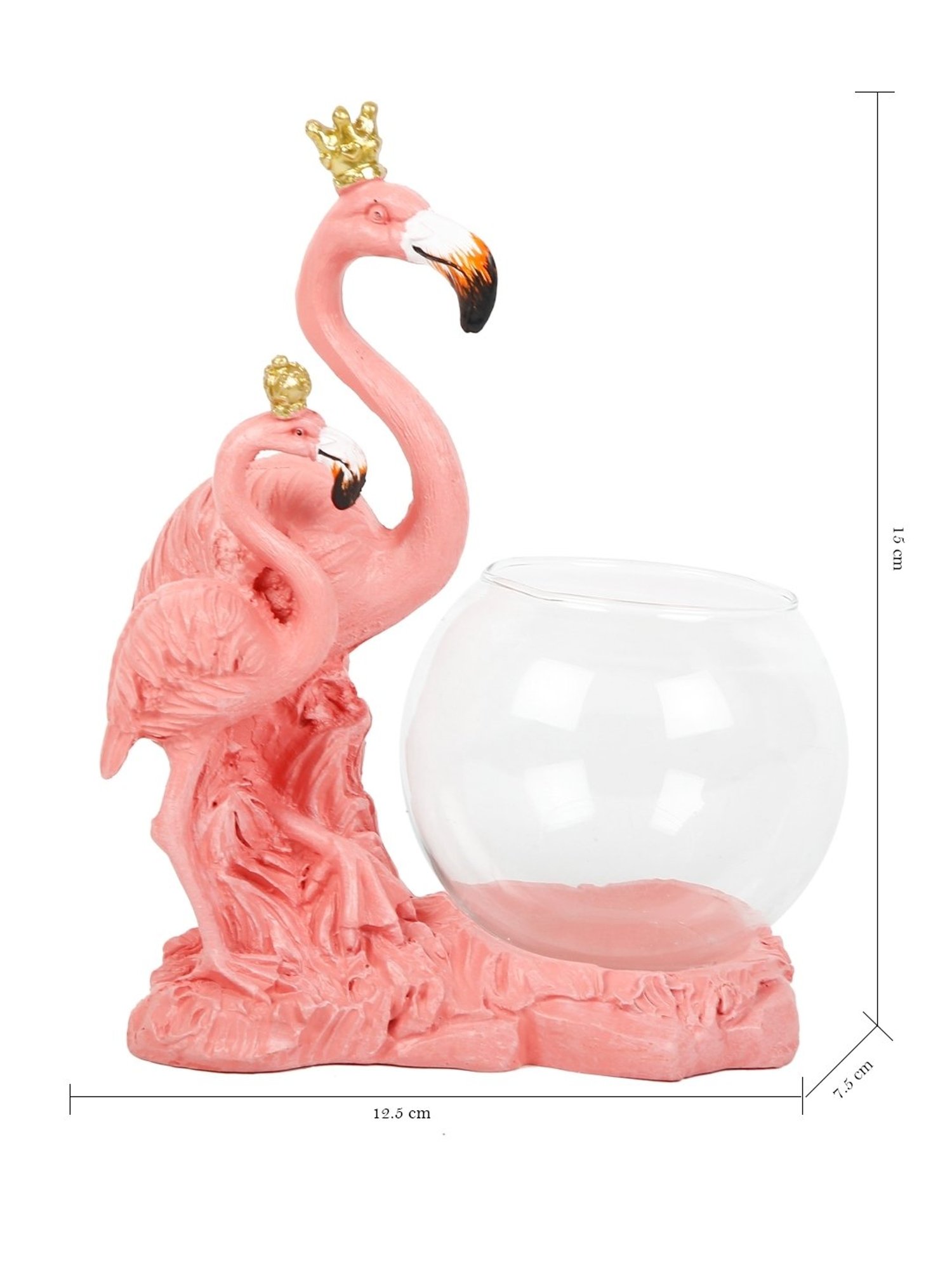 Tayhaa Pink & Transparent Polyresin Flamingo Showpiece with Glass Bowl - Set of 1