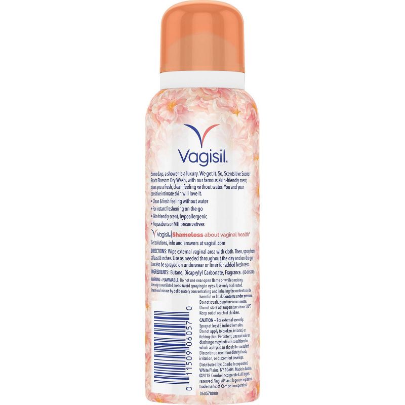 Vagisil Sensitive Scents Feminine Dry Wash Deodorant Spray - Peach Blossom - 2.6oz