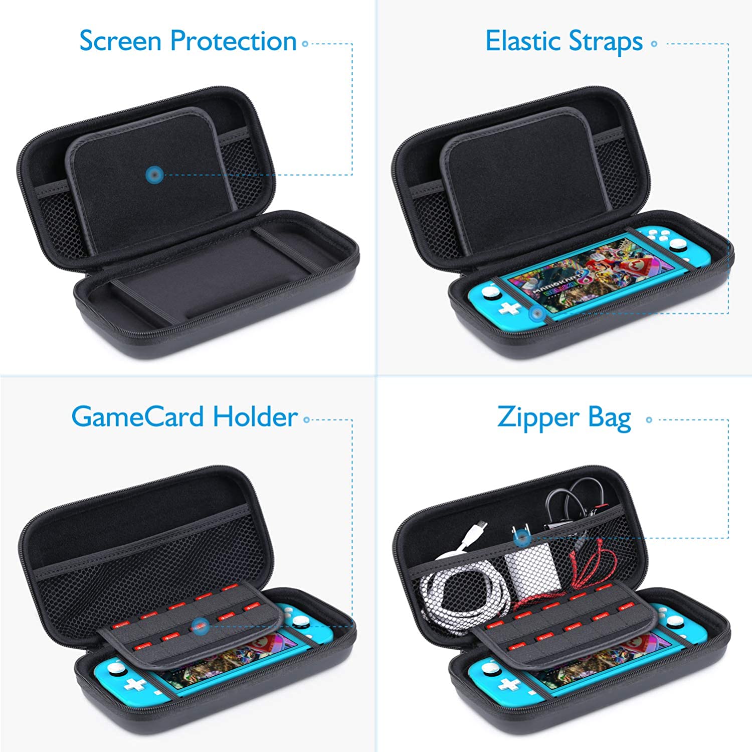 Roll over image to zoom in
HEYSTOP Compatible Nintendo Switch Lite Case with Tempered Glass Screen Protector(2 Pack) 10 Games Card Storage and Portable Design Console Accessories Special for Travelin